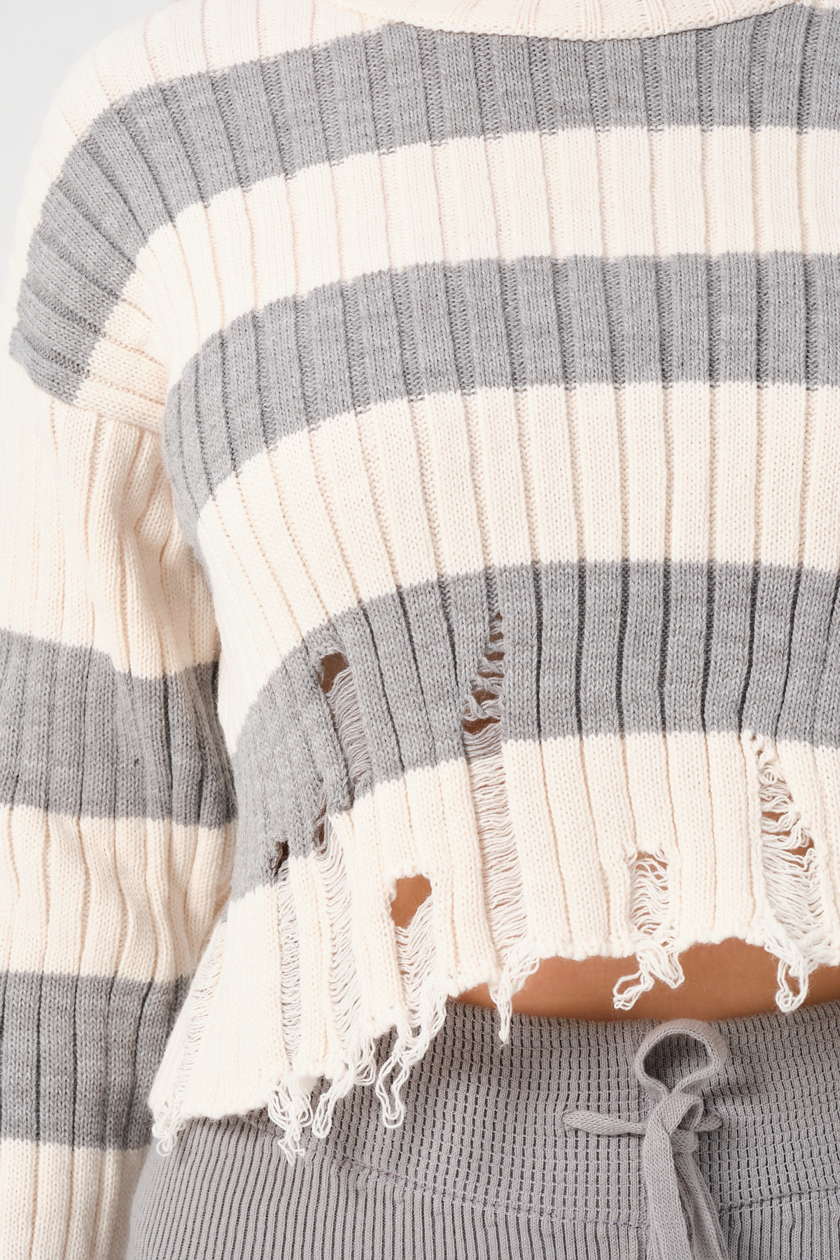 Kadın Lacivert Ekru Çizgili Bisiklet Yaka Triko Kazak