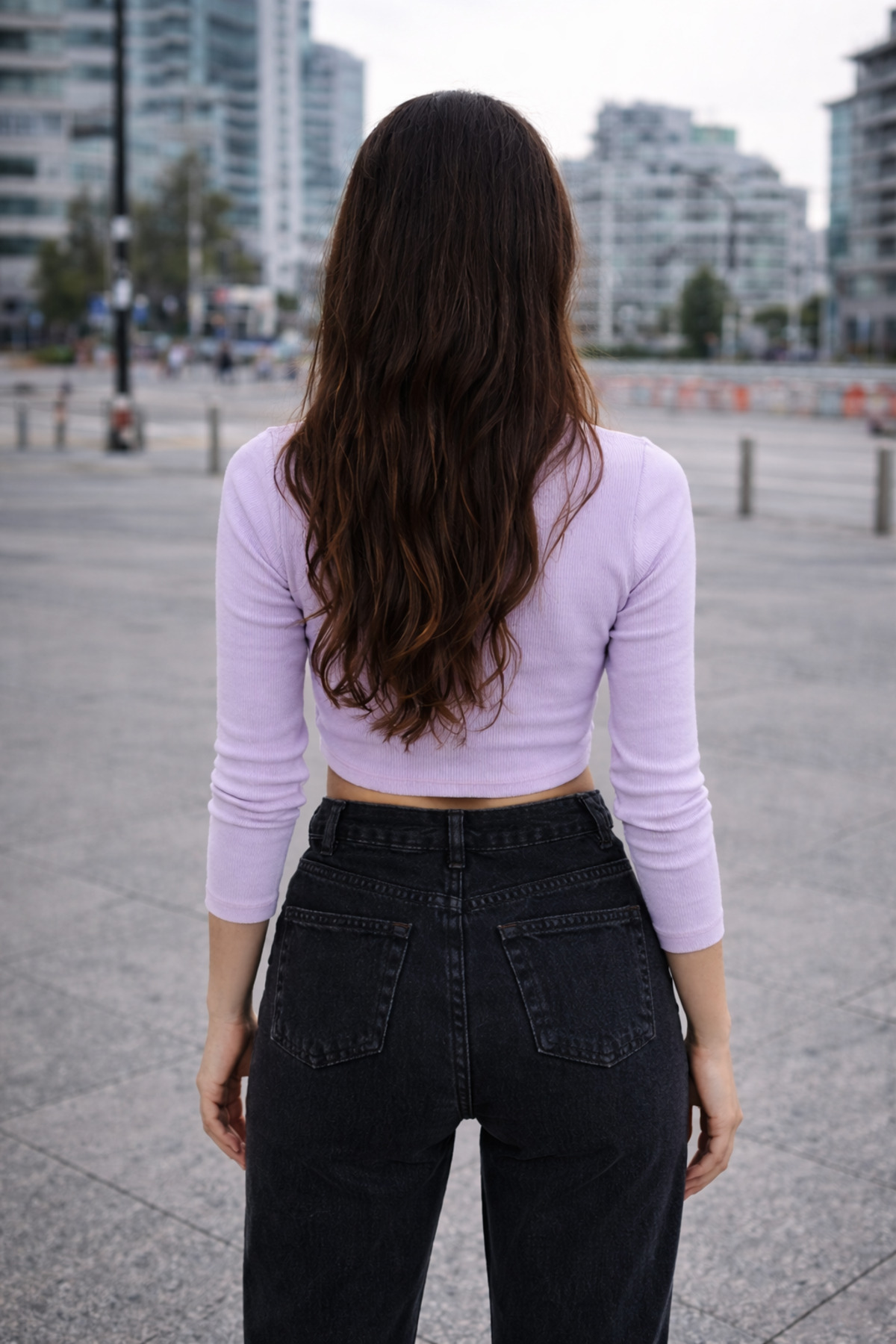 Kadın Vizon Uzun Kollu Fitilli Bluz Crop Örme T-shirt