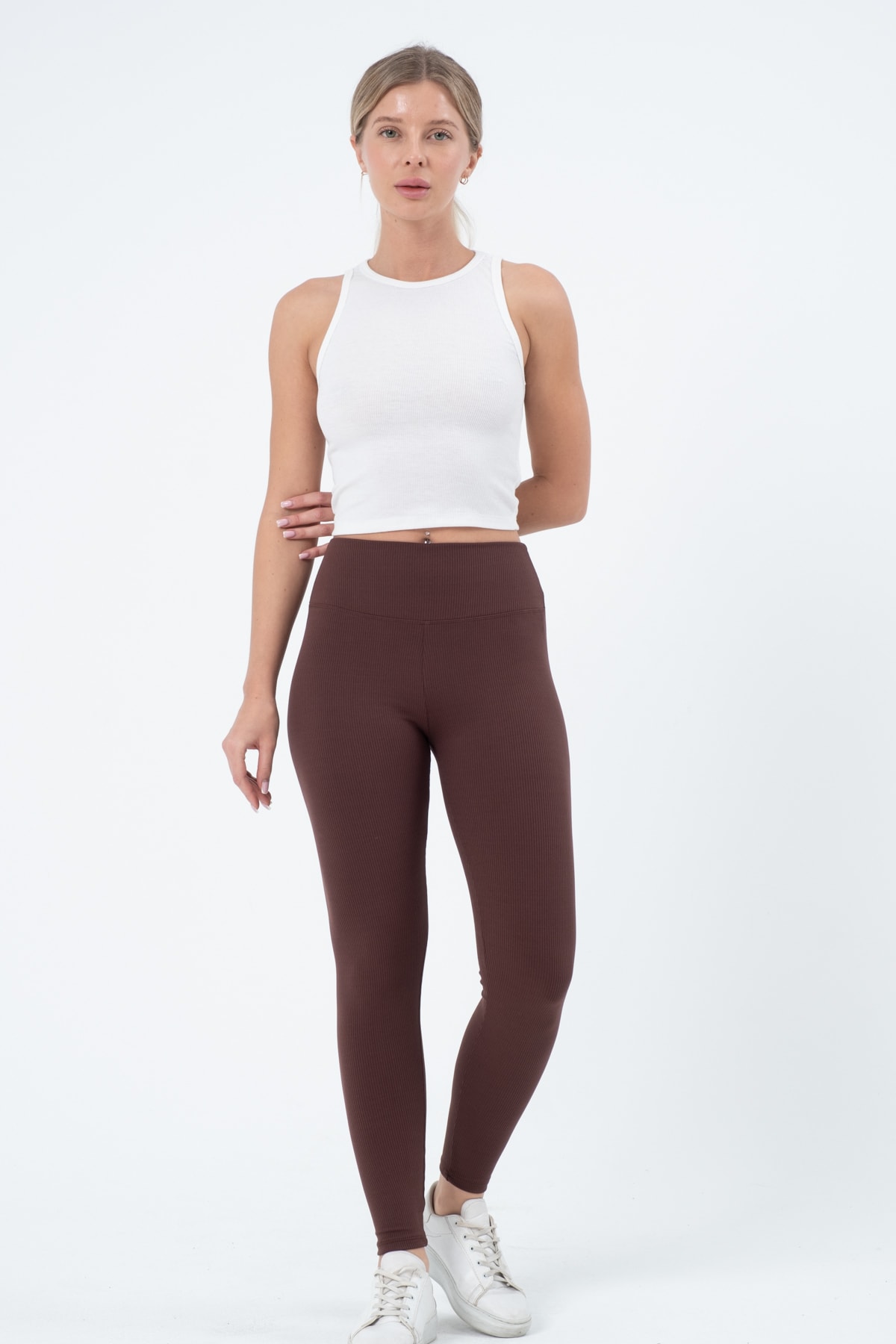 Kadın Bordo Yüksek Bel Fitilli Tayt