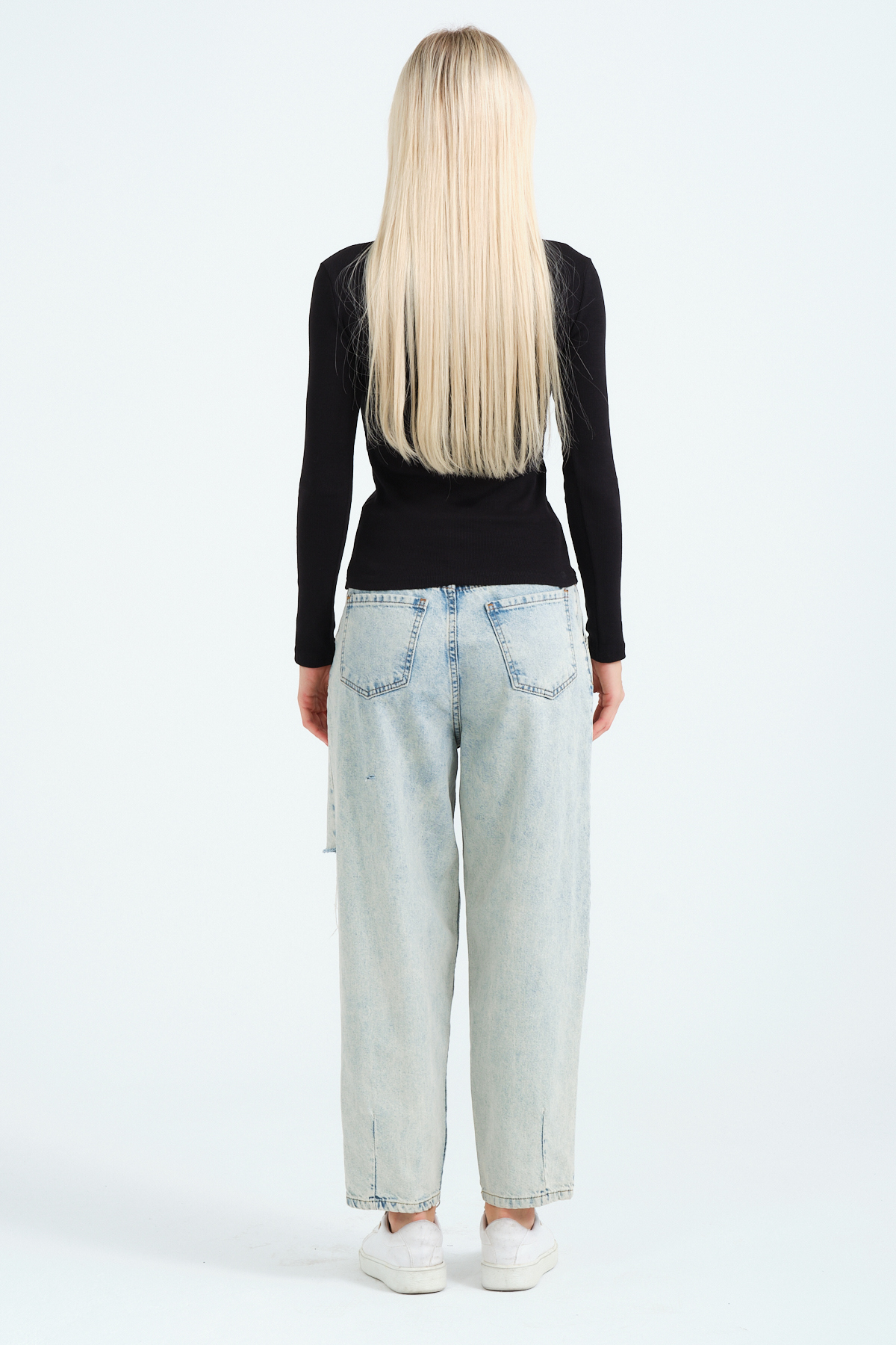 Kadın Lacivert Fermuarlı Yaka Uzun Kollu Örme Bluz