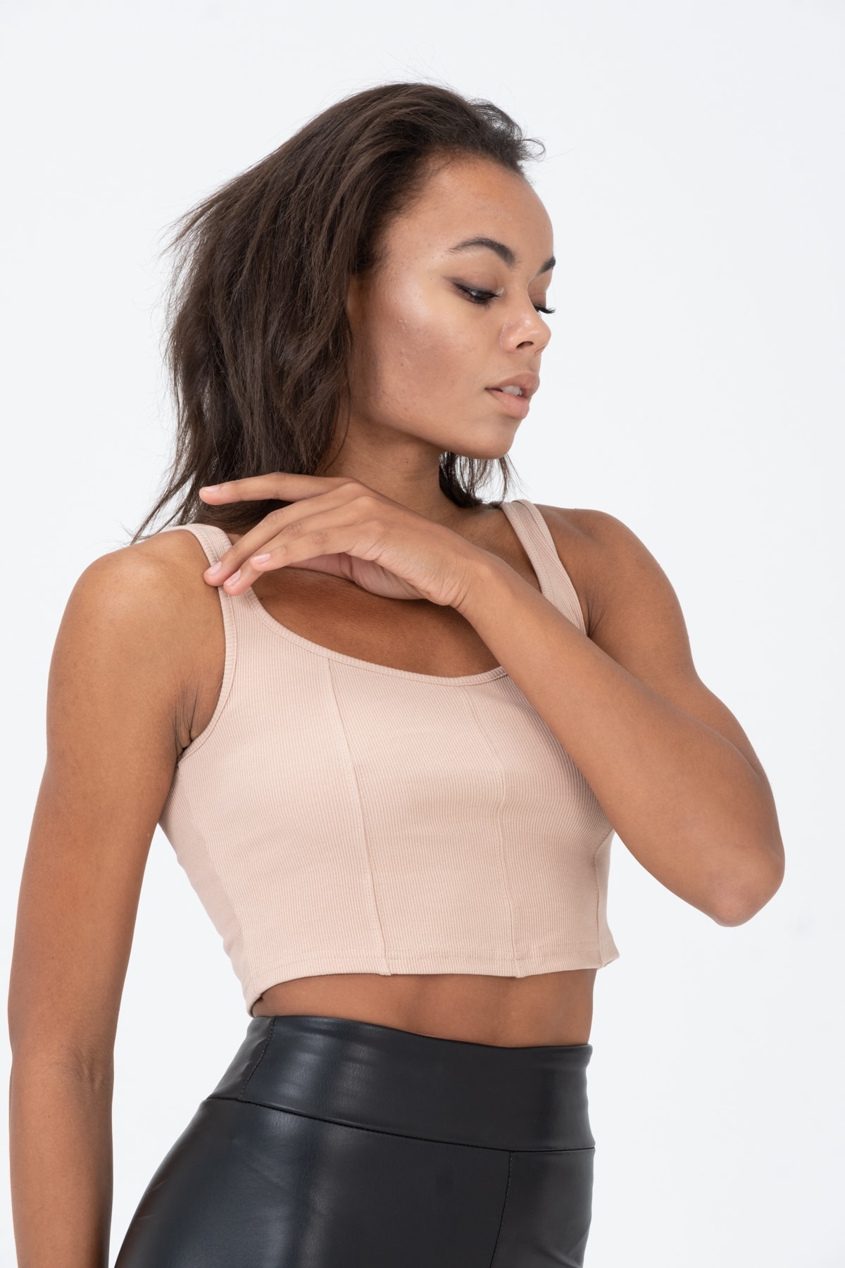 Kadın Yeşil Kalın Askılı Crop Bluz