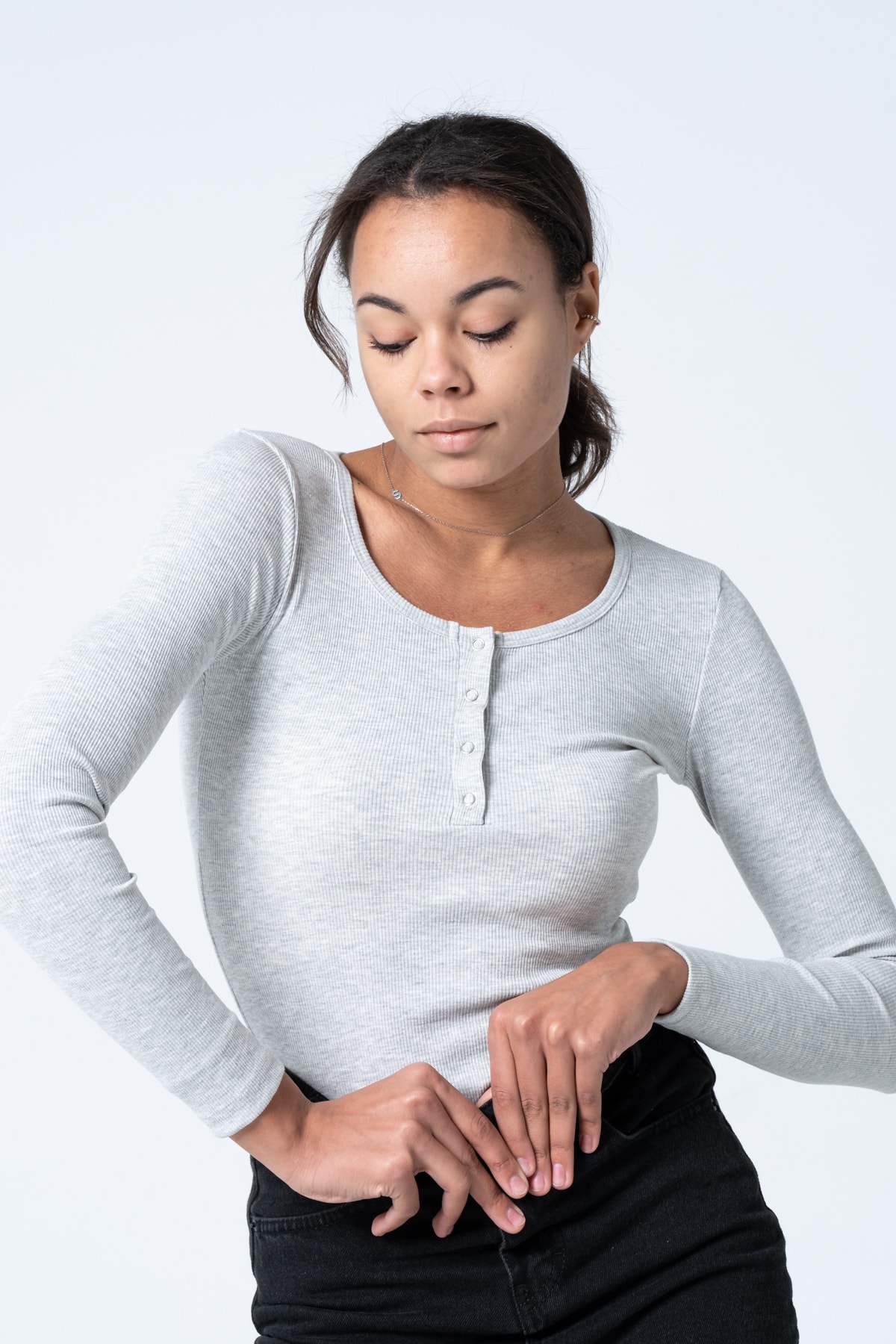 Kadın Kahverengi Çıtçıtlı Örme Uzun Kollu Bluz