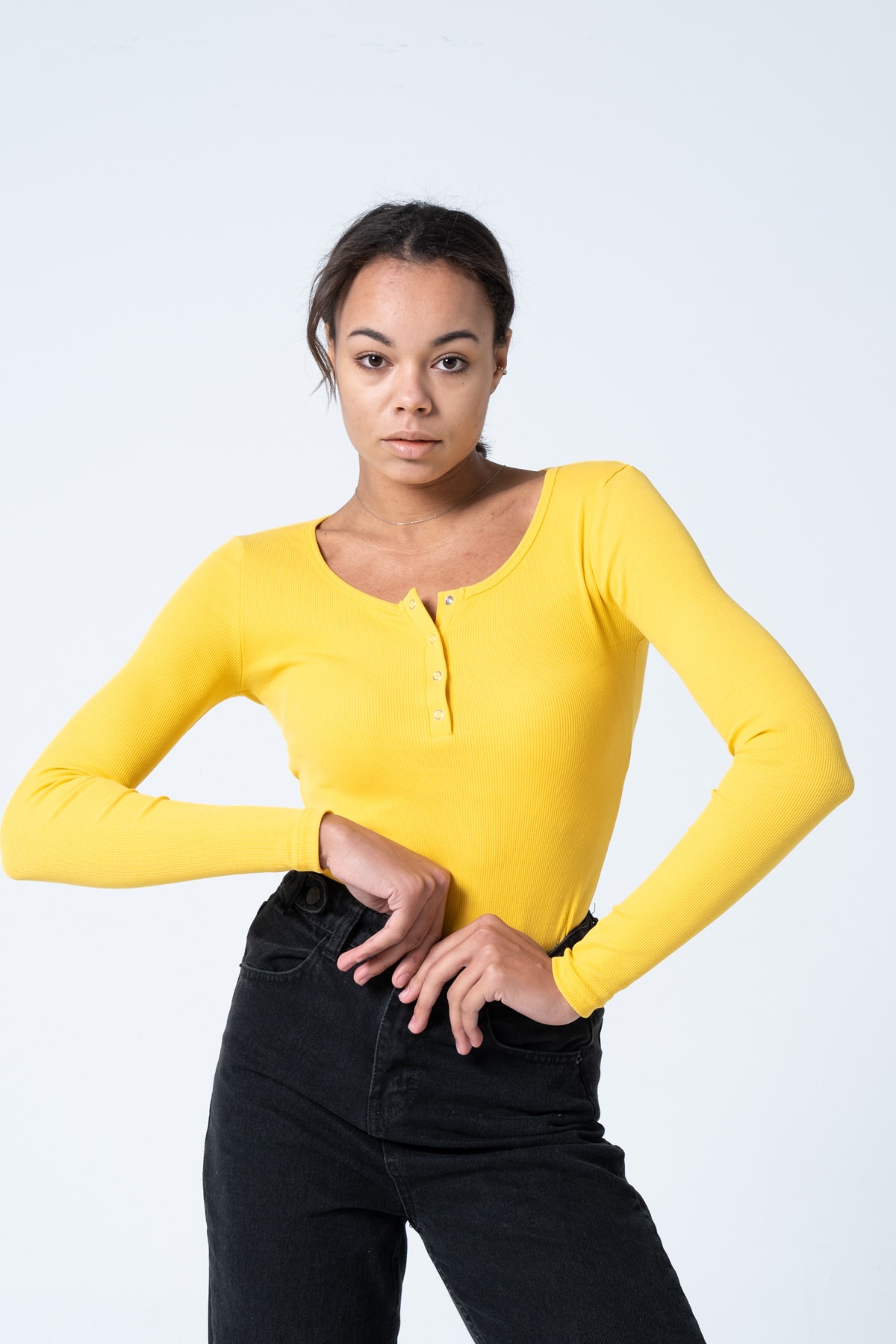 Kadın Kahverengi Çıtçıtlı Örme Uzun Kollu Bluz