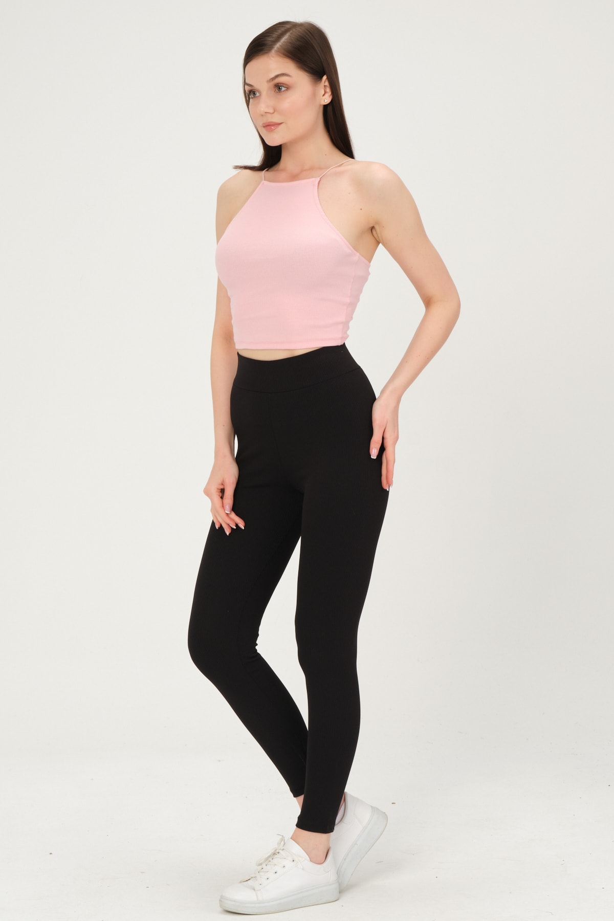 Kadın Siyah, Yüksek Bel, Fitilli, Toparlayıcı, Beli Lastikli Tayt