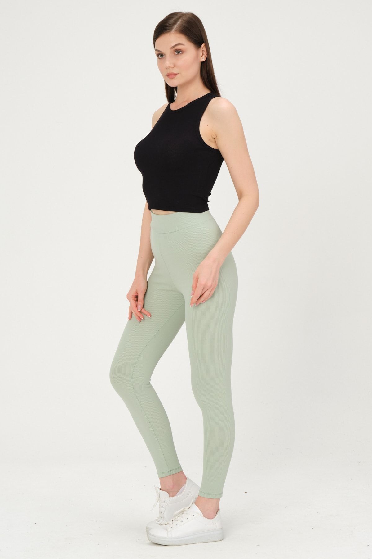 Kadın Siyah, Yüksek Bel, Fitilli, Toparlayıcı, Beli Lastikli Tayt