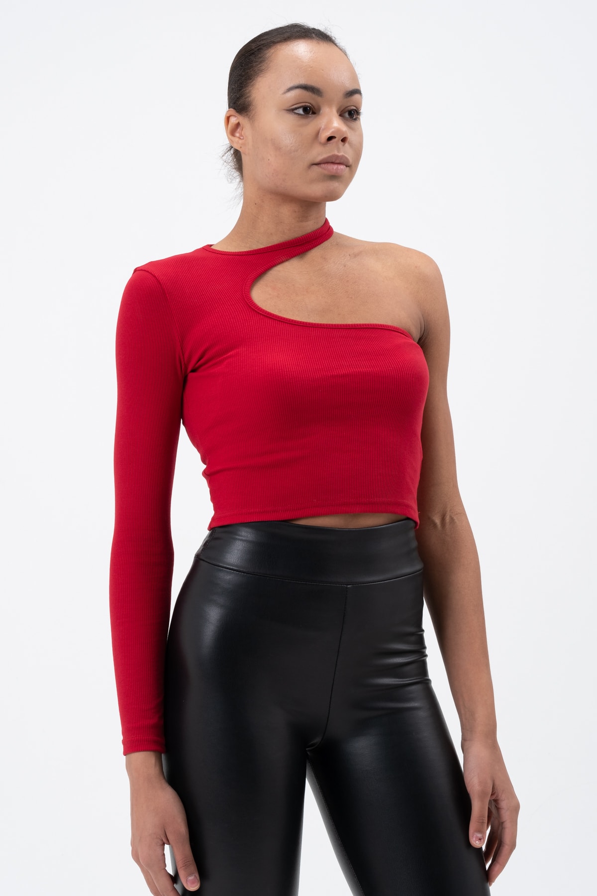 Kadın Petrol Yeşili Dekolte Tek Kollu Bluz