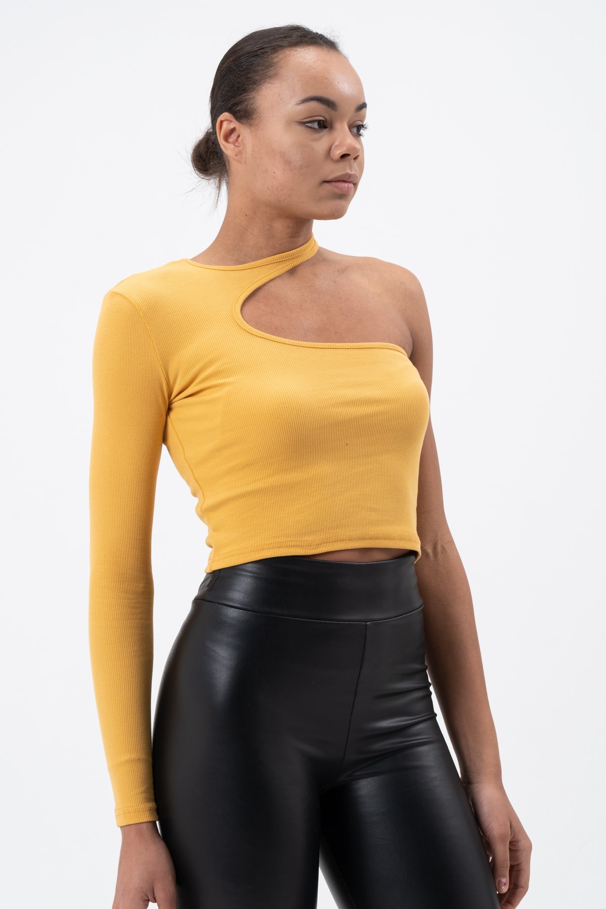 Kadın Petrol Yeşili Dekolte Tek Kollu Bluz