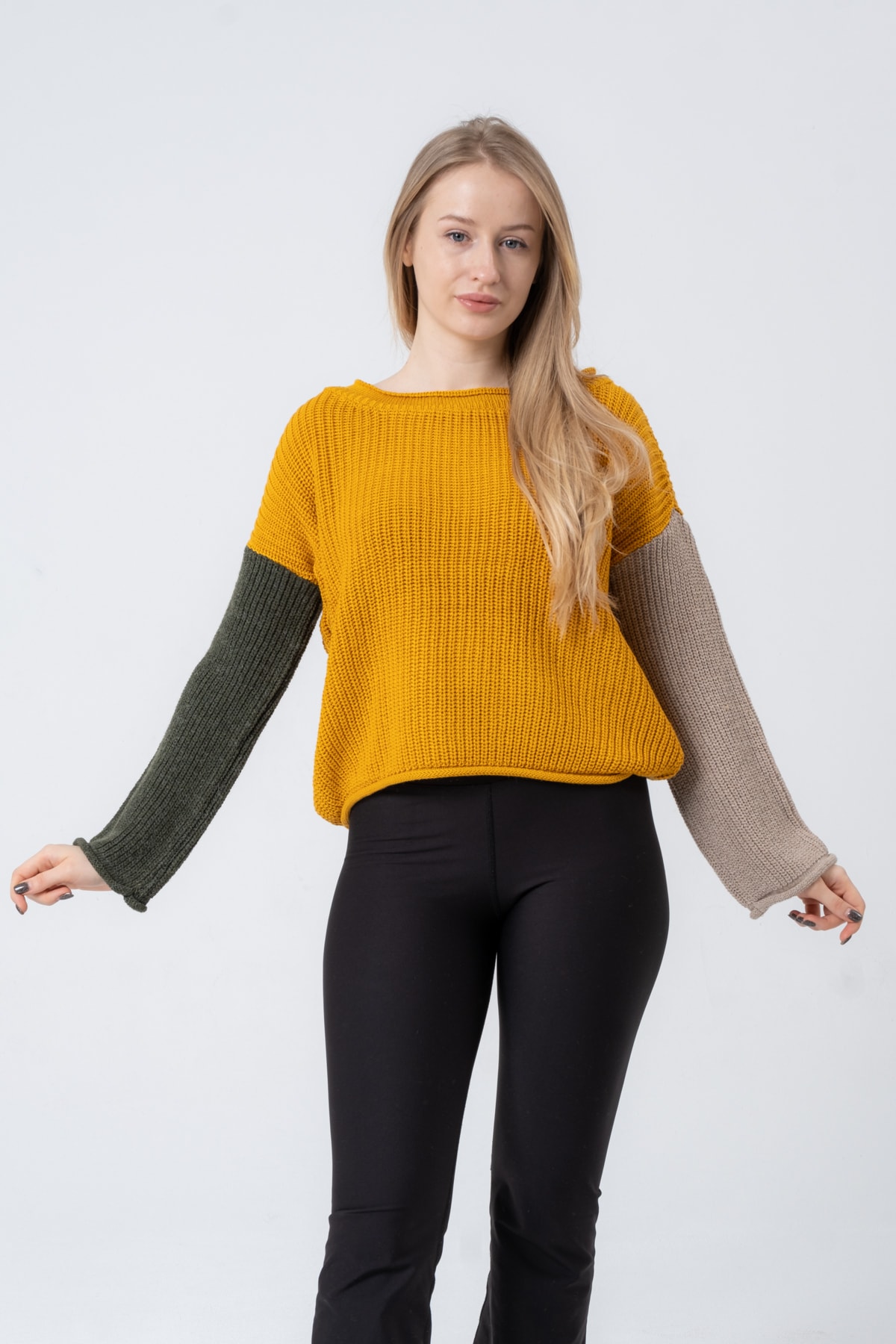 Kadın Hardal Uzun Kollu Triko Kazak