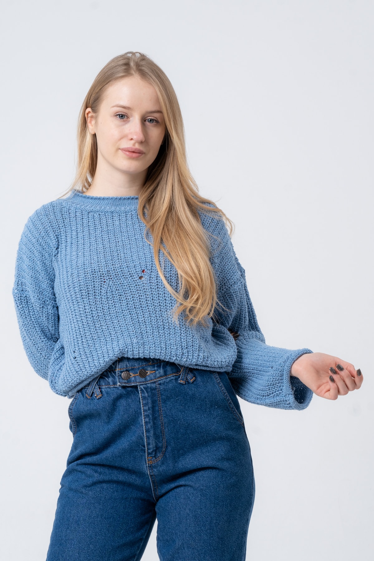 Kadın Pembe Geniş Uzun Kollu Triko Kazak