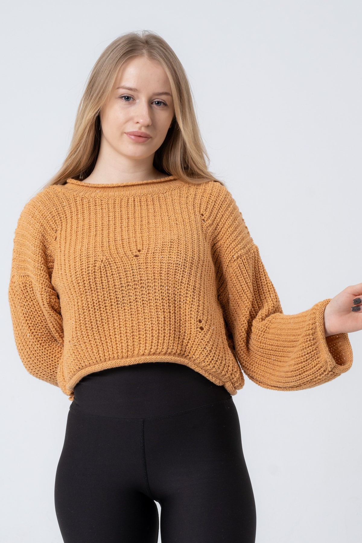 Kadın Pembe Geniş Uzun Kollu Triko Kazak