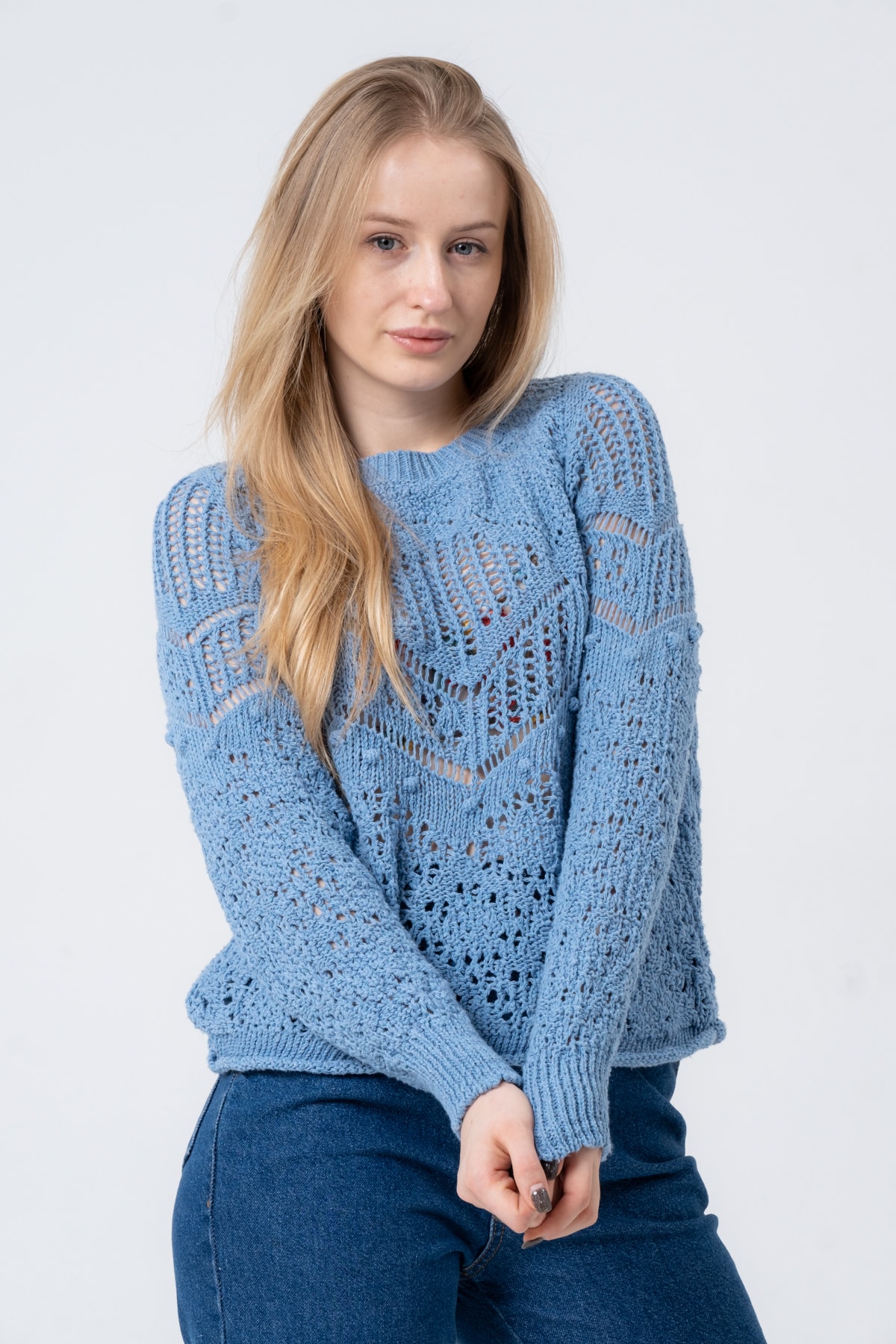 Kadın Antrasit Ajurlu Uzun Kollu Triko Kazak