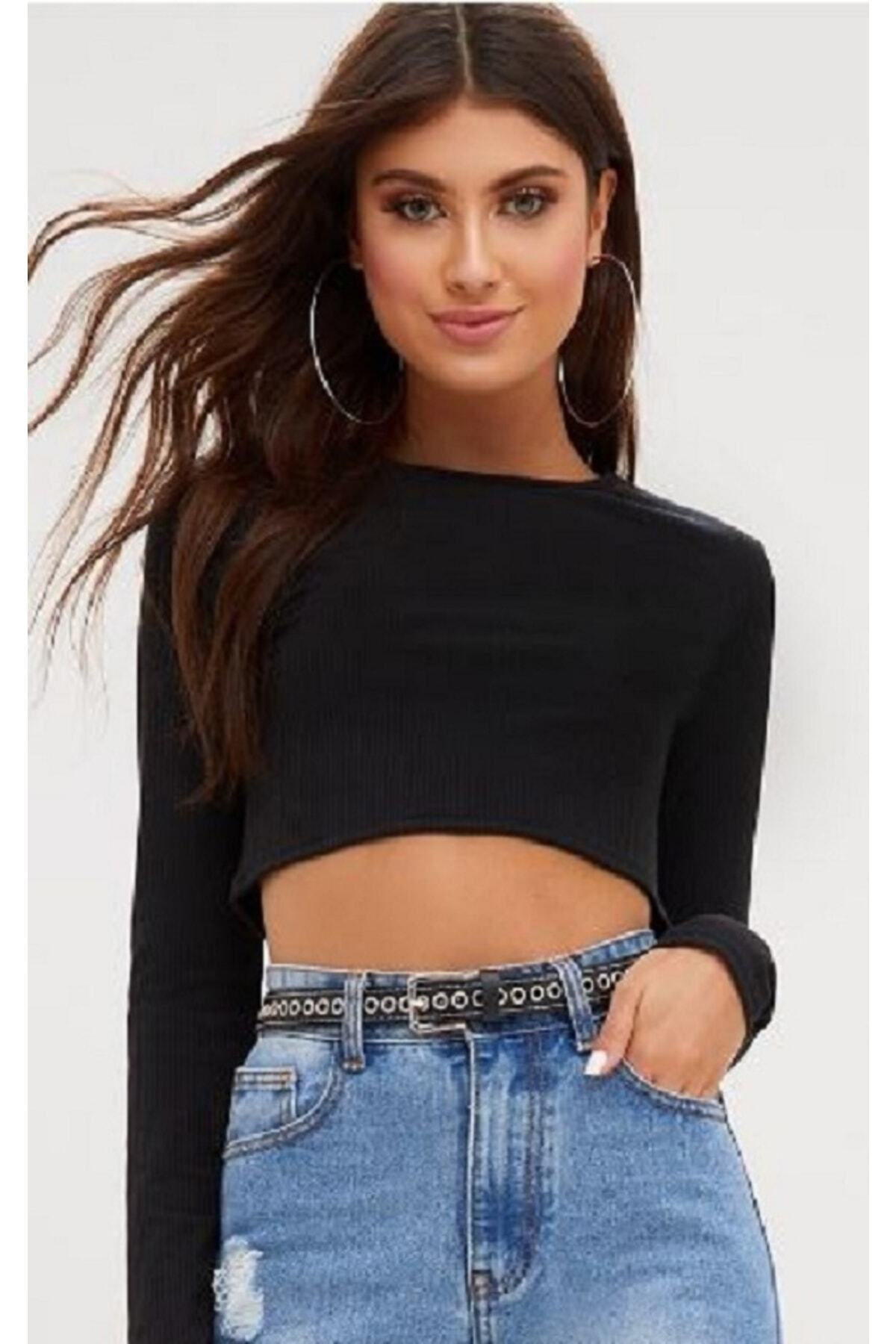 Kadın Uzun Kol Crop Kaşkorse Fitilli Kumaş % 95 Pamuk %5 Ea