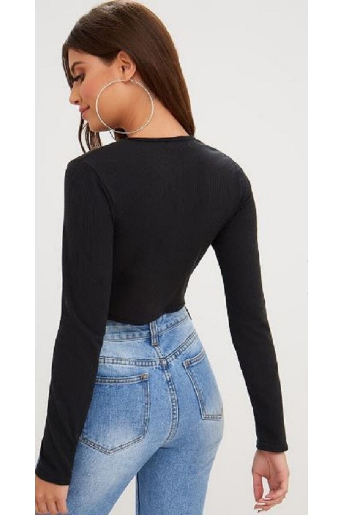 Kadın Uzun Kol Crop Kaşkorse Fitilli Kumaş % 95 Pamuk %5 Ea