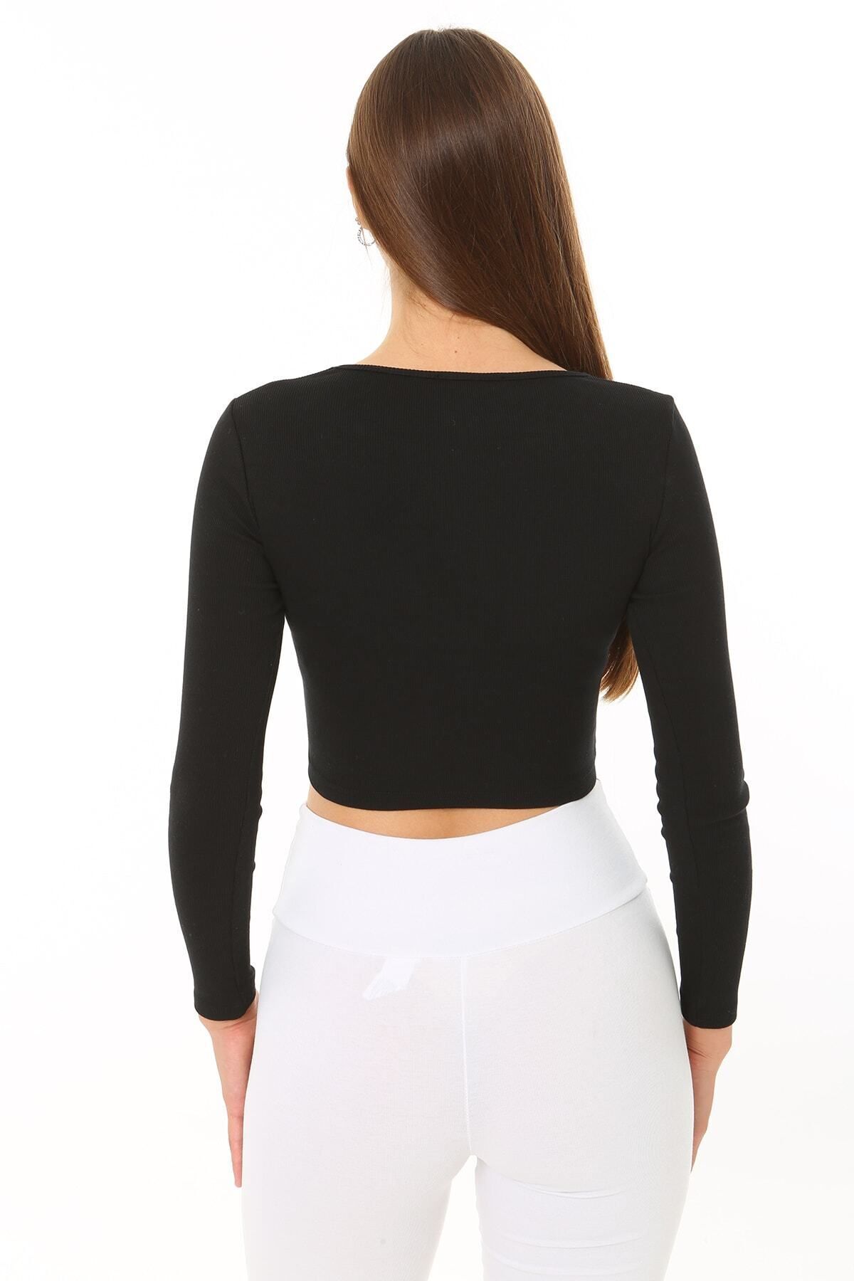 Kadın Uzun Kol Crop Kaşkorse Fitilli Kumaş % 95 Pamuk %5 Ea