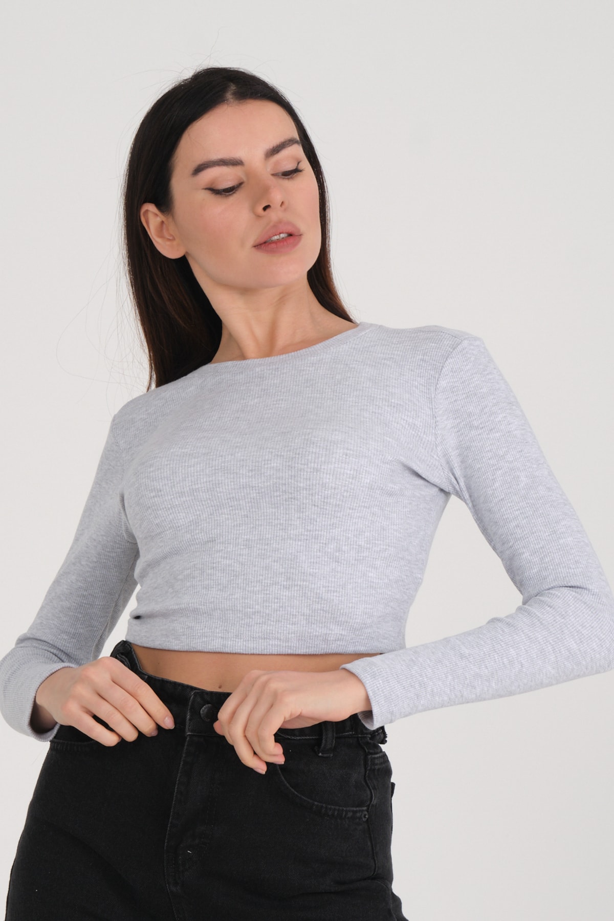 Kadın Mint Uzun Kollu Crop Sweatshirt