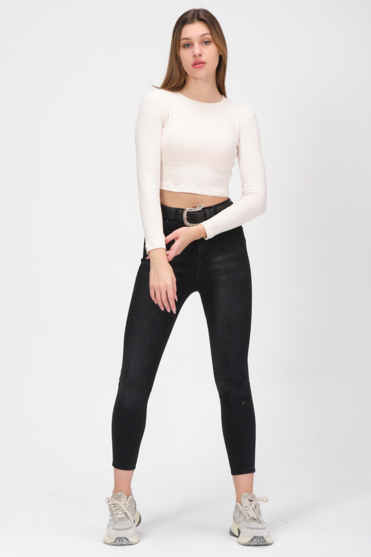 Kadın Mint Uzun Kollu Crop Sweatshirt