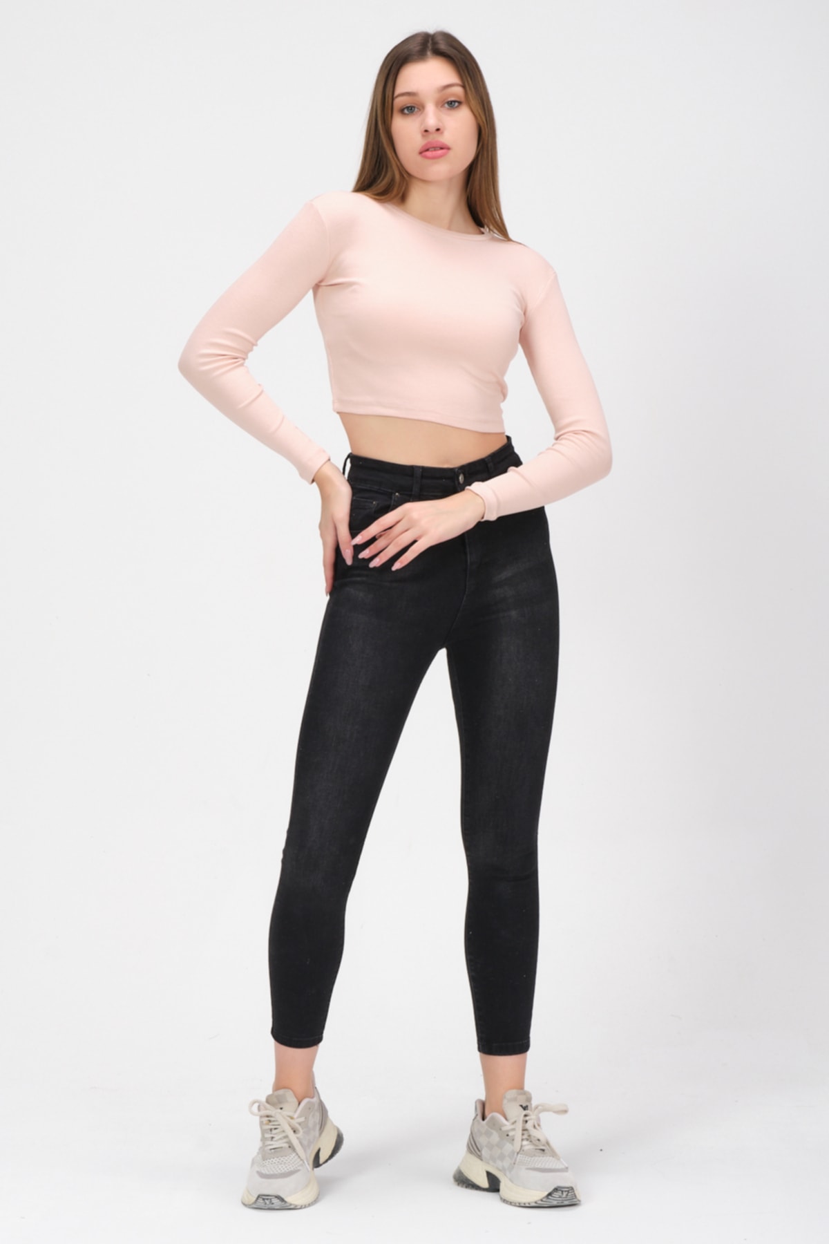 Kadın Mint Uzun Kollu Crop Sweatshirt