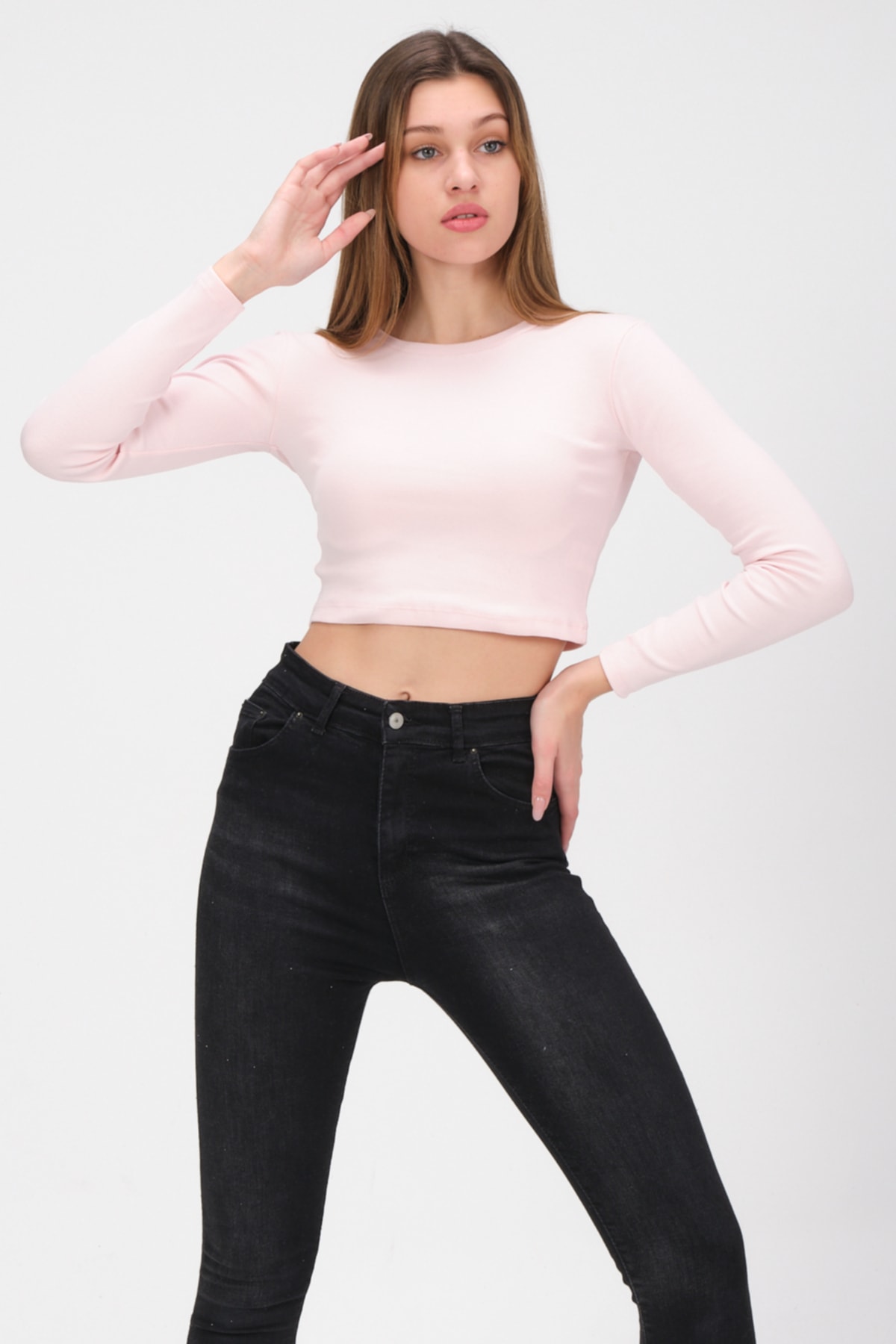Kadın Mint Uzun Kollu Crop Sweatshirt