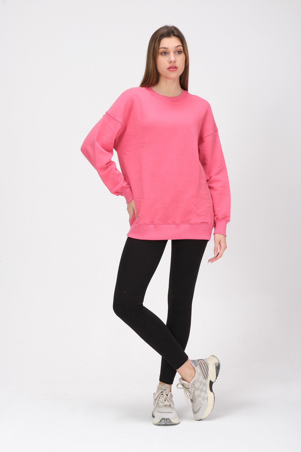 Kadın Pembe Uzun Kollu Oversize Sweatshirt