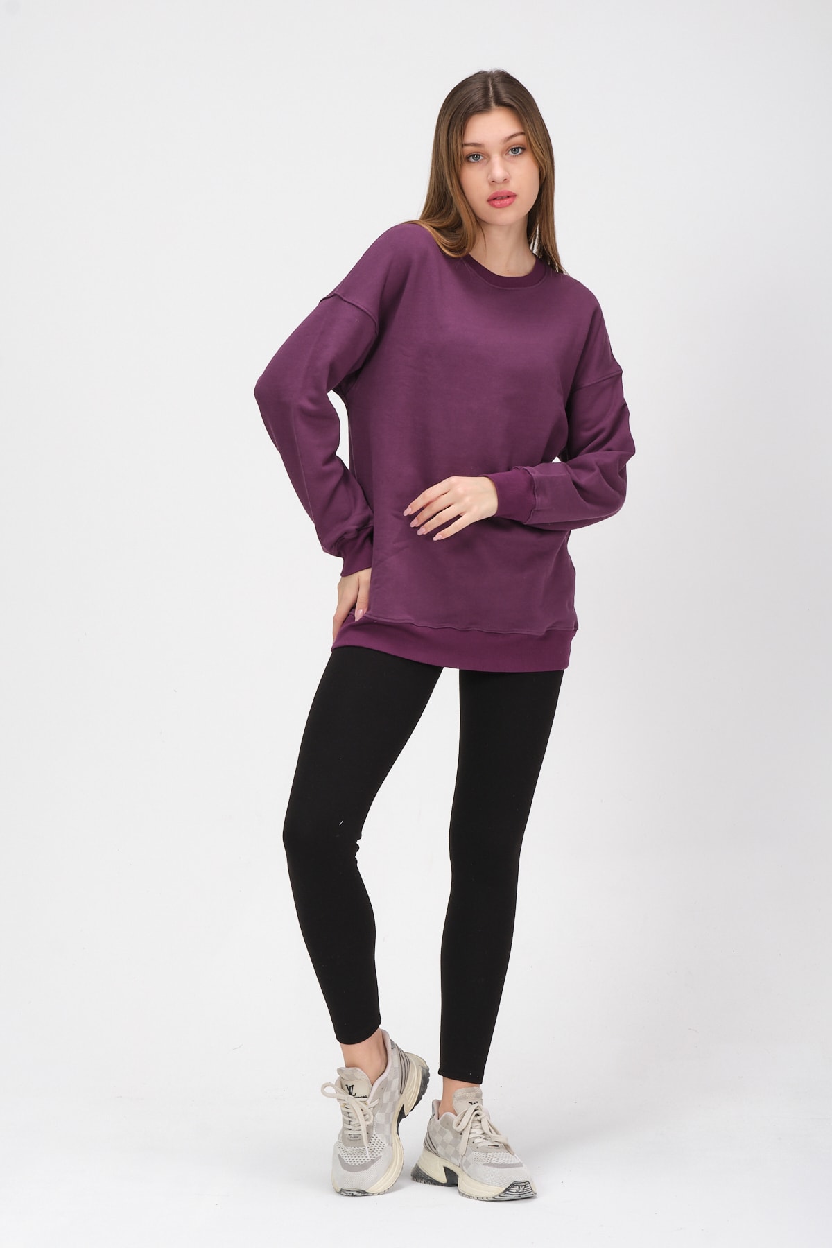 Kadın Pembe Uzun Kollu Oversize Sweatshirt