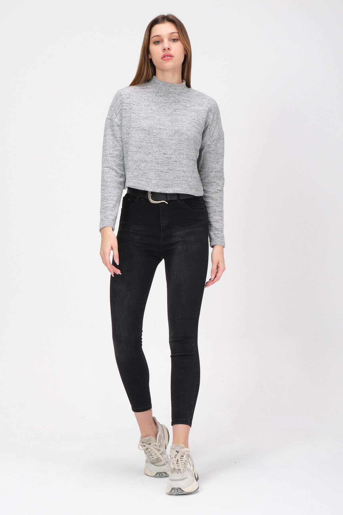 Kadın Leopar Kare Dikiş Detaylı Dik Yaka Bluz