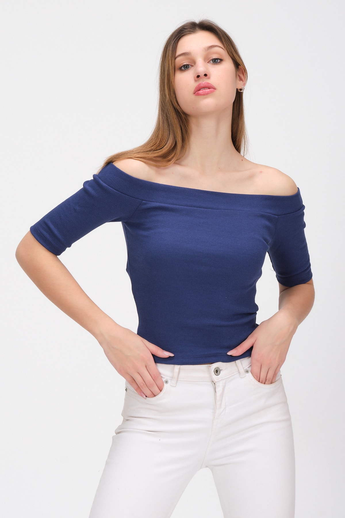 Kadın Mürdüm Kayık Yaka Kaşkorse T-shirt