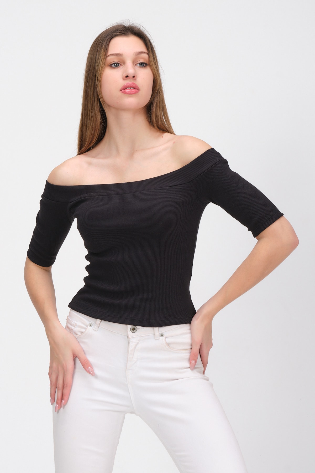 Kadın Mürdüm Kayık Yaka Kaşkorse T-shirt