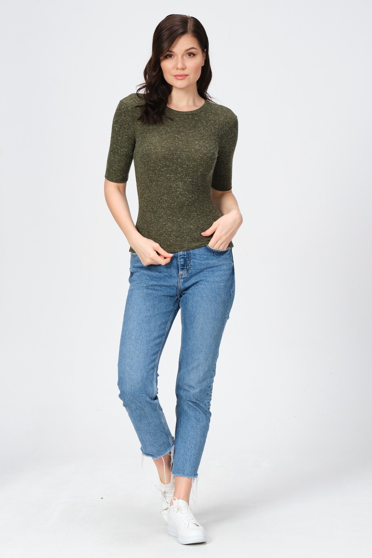 Kadın Yeşil Yarım Kollu Kaşkorşe T-shirt