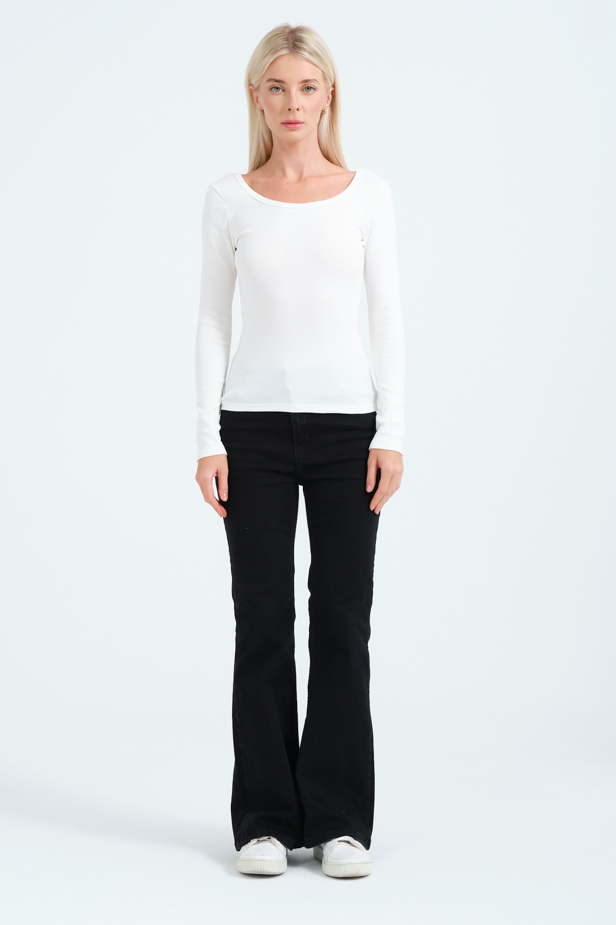 Kadın Kahverengi Geniş Yakalı Uzun Kollu Bluz