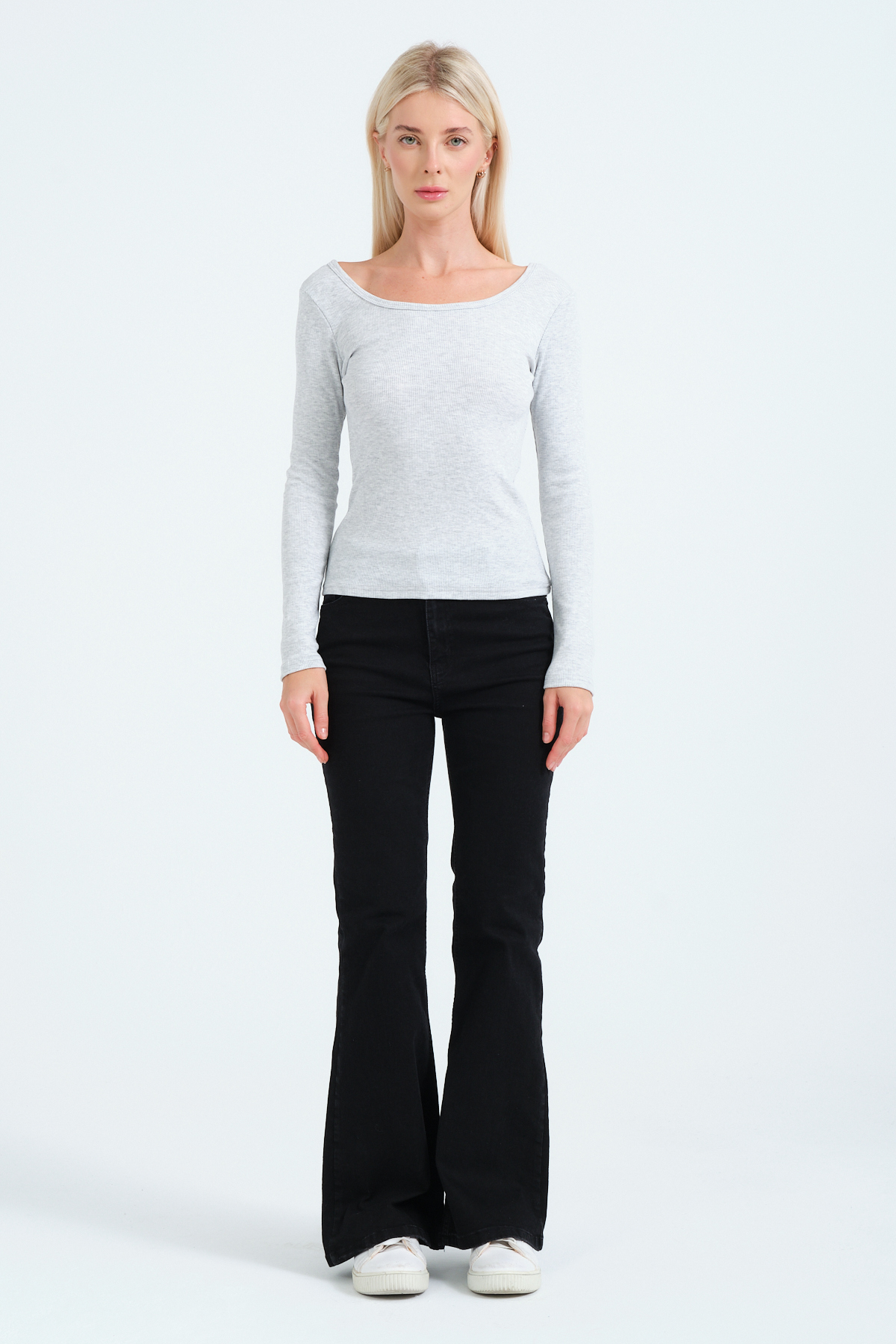 Kadın Kahverengi Geniş Yakalı Uzun Kollu Bluz