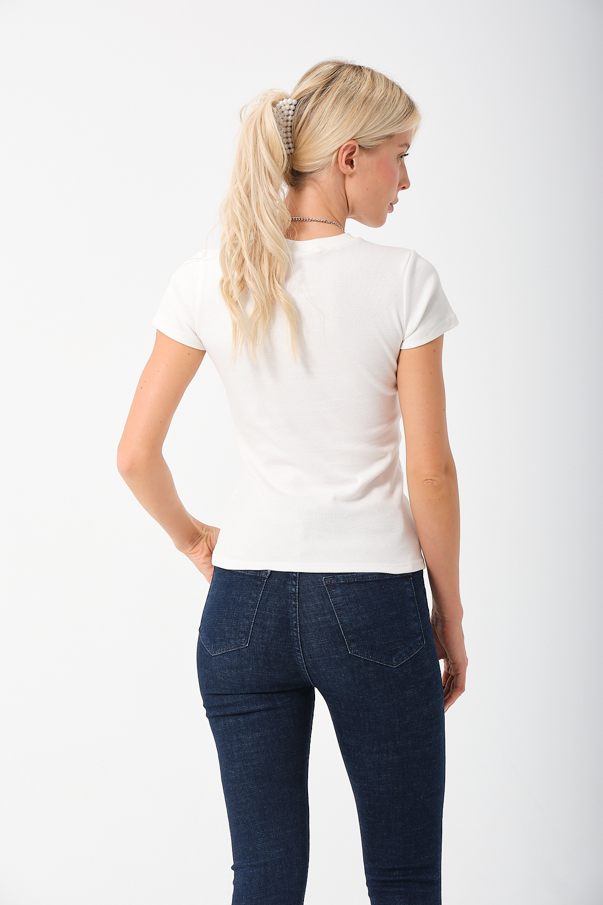 Kadın Siyah Kısa Kollu Tam Boy Basic Kaşkorse T-shirt