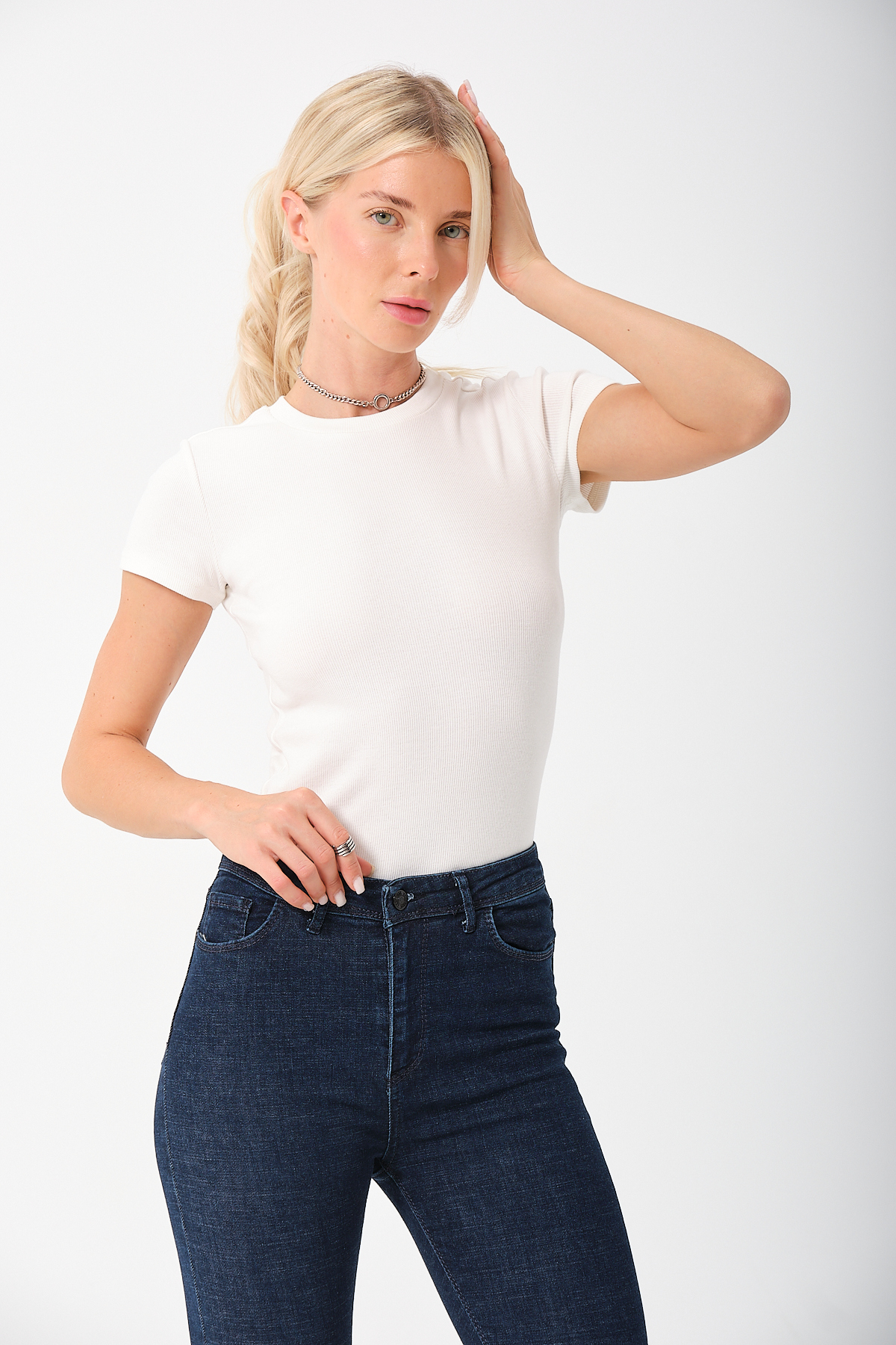 Kadın Siyah Kısa Kollu Tam Boy Basic Kaşkorse T-shirt