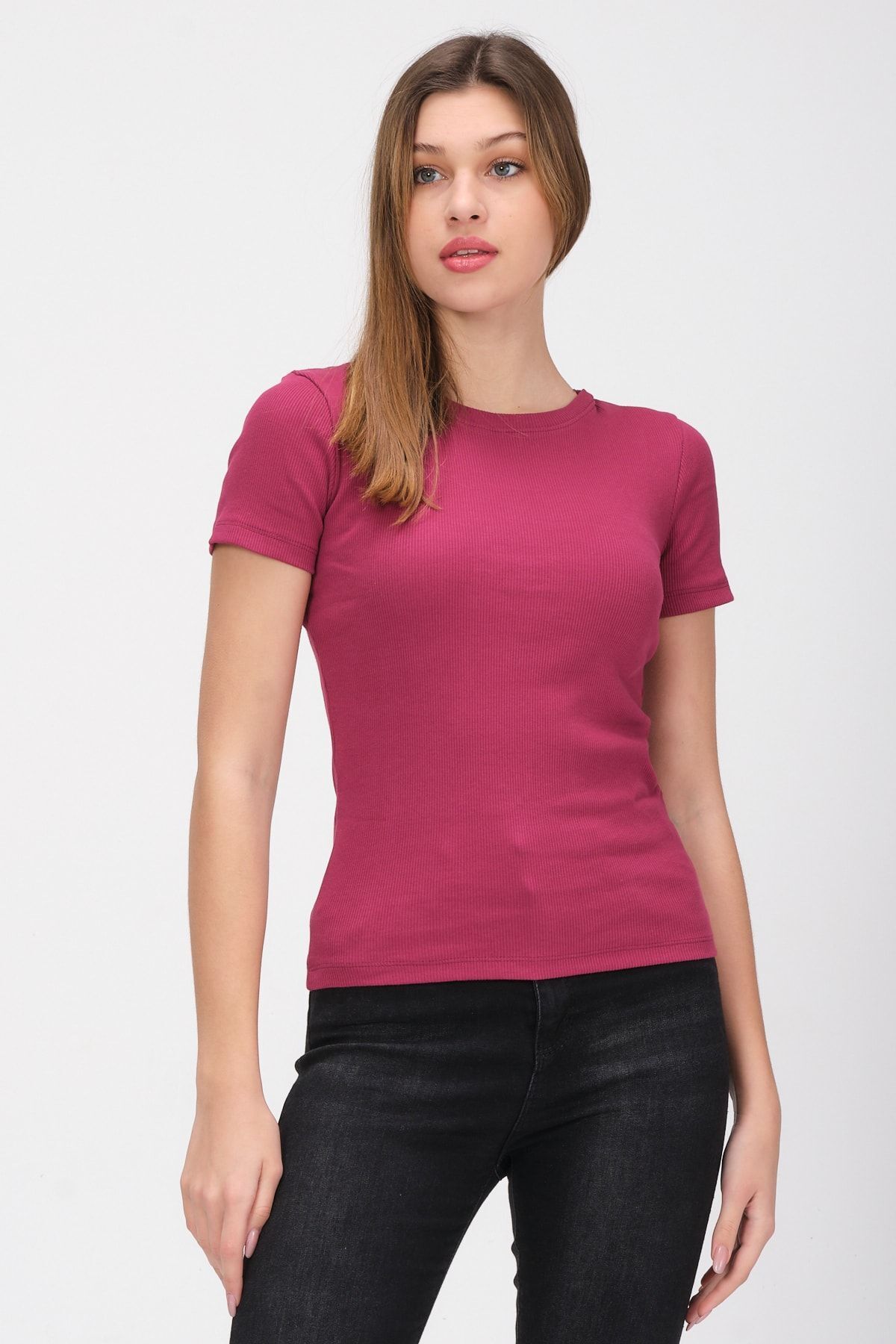 Kadın Siyah Kısa Kollu Tam Boy Basic Kaşkorse T-shirt