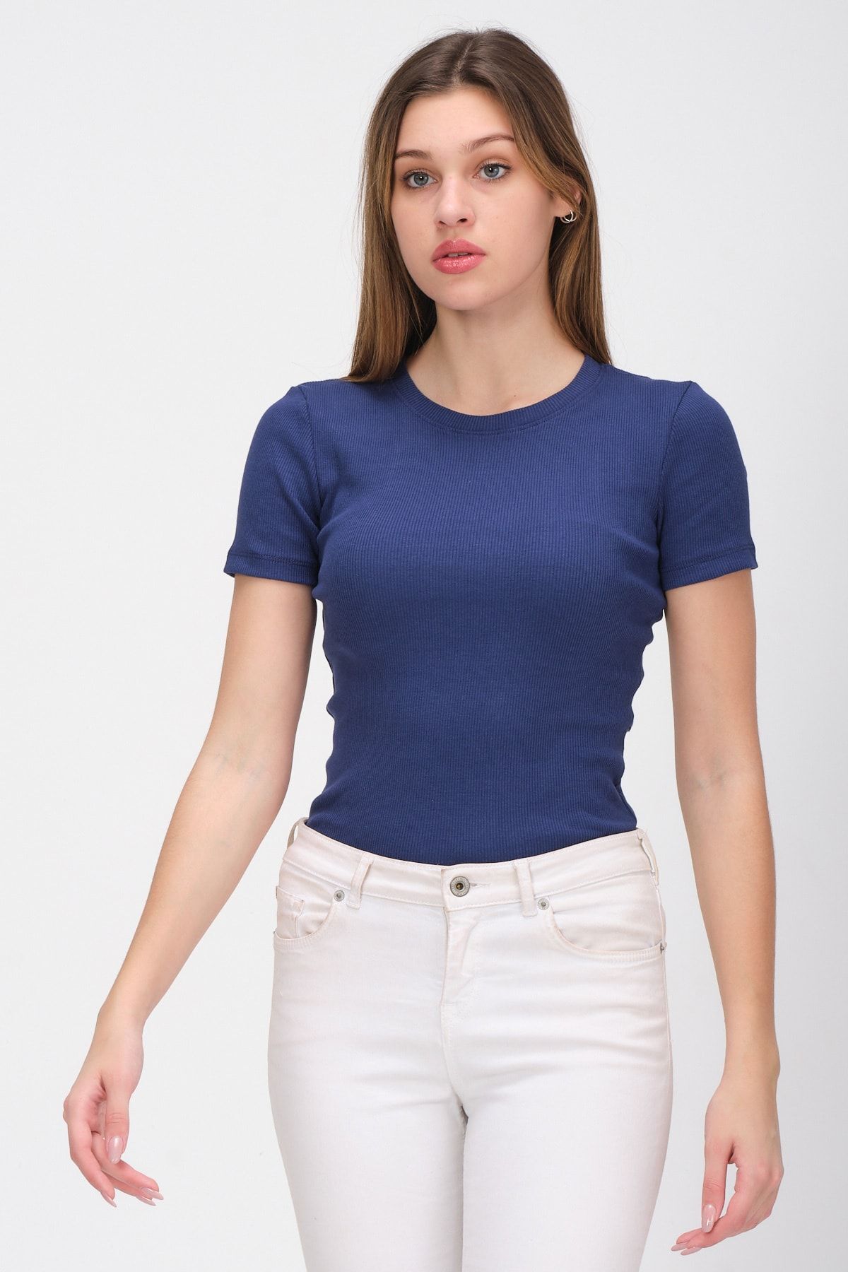 Kadın Siyah Kısa Kollu Tam Boy Basic Kaşkorse T-shirt