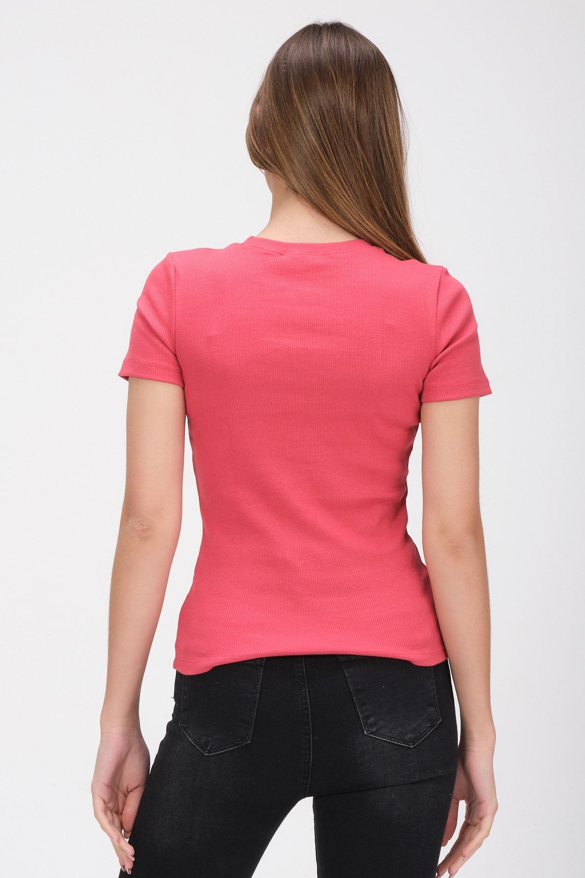 Kadın Siyah Kısa Kollu Tam Boy Basic Kaşkorse T-shirt