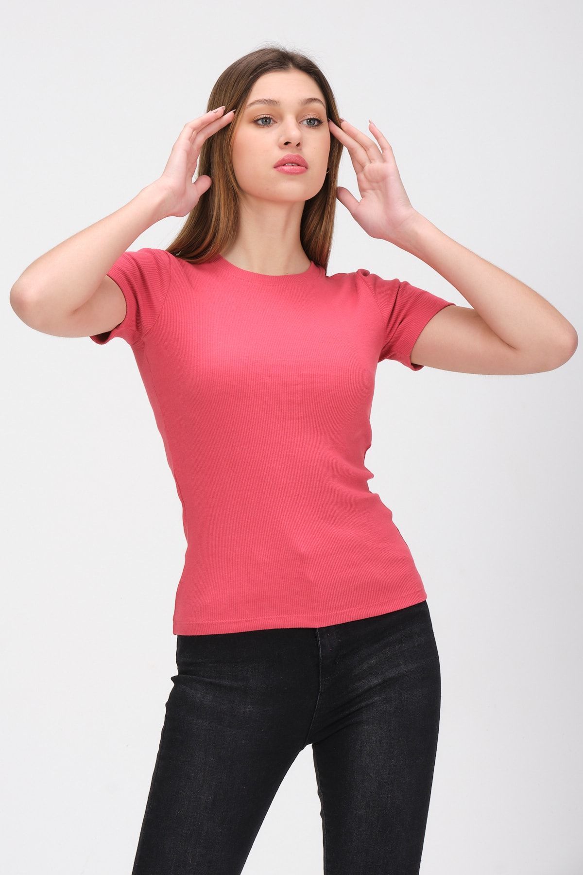 Kadın Siyah Kısa Kollu Tam Boy Basic Kaşkorse T-shirt