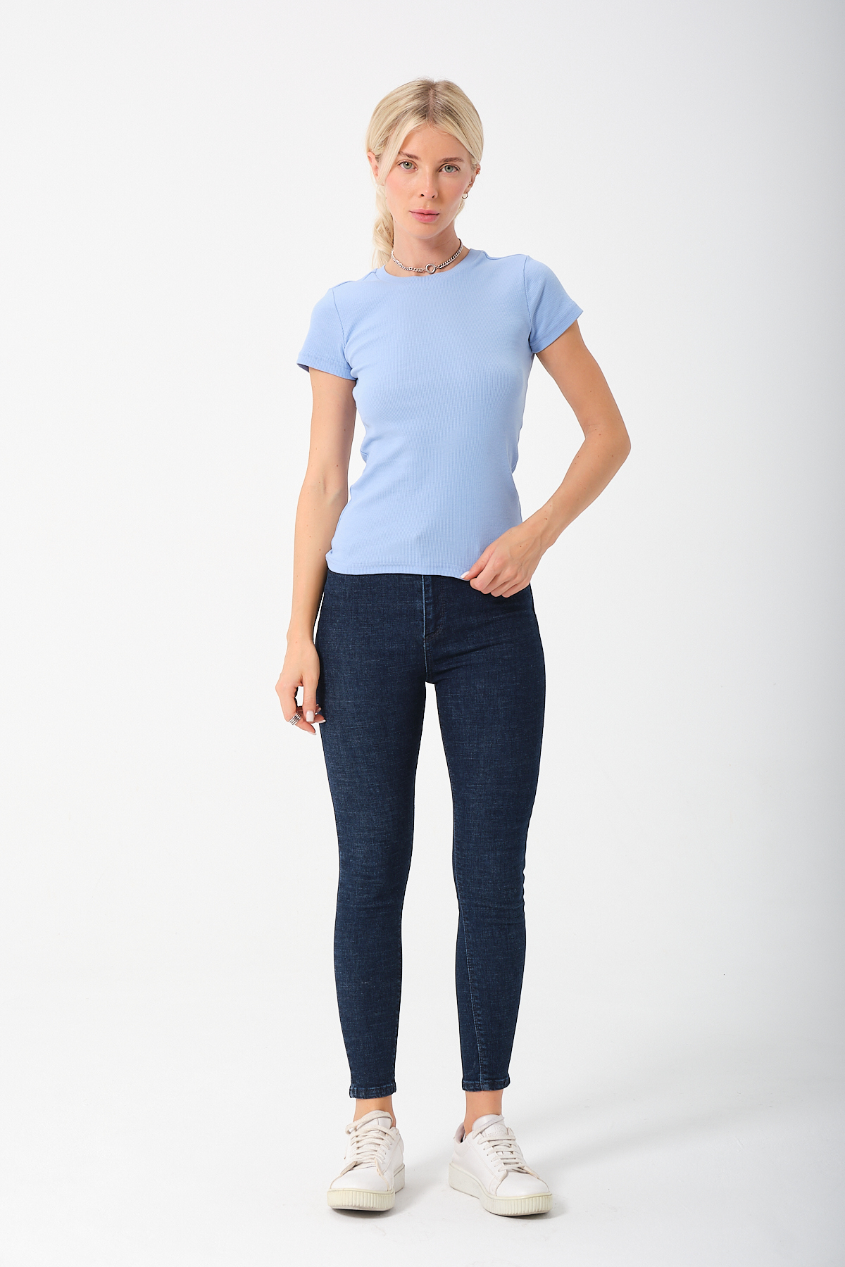 Kadın Siyah Kısa Kollu Tam Boy Basic Kaşkorse T-shirt