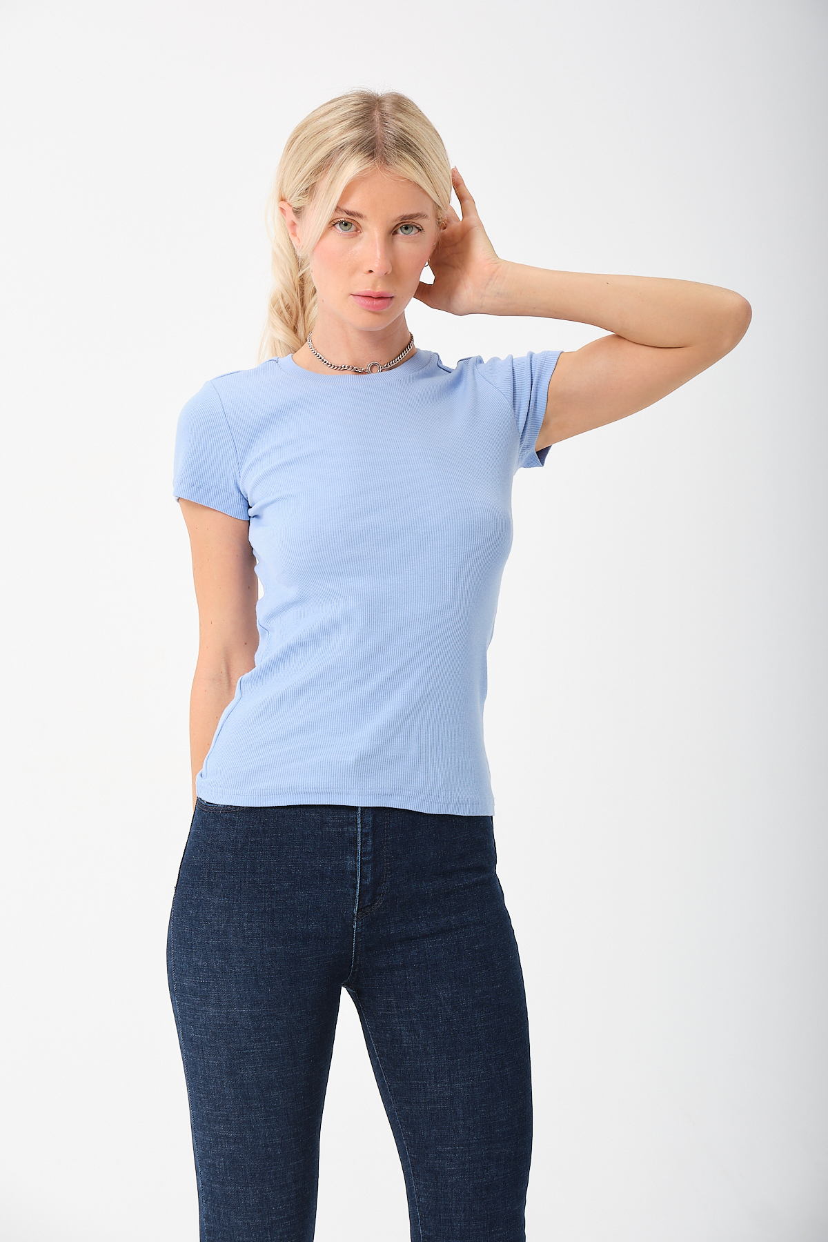 Kadın Siyah Kısa Kollu Tam Boy Basic Kaşkorse T-shirt