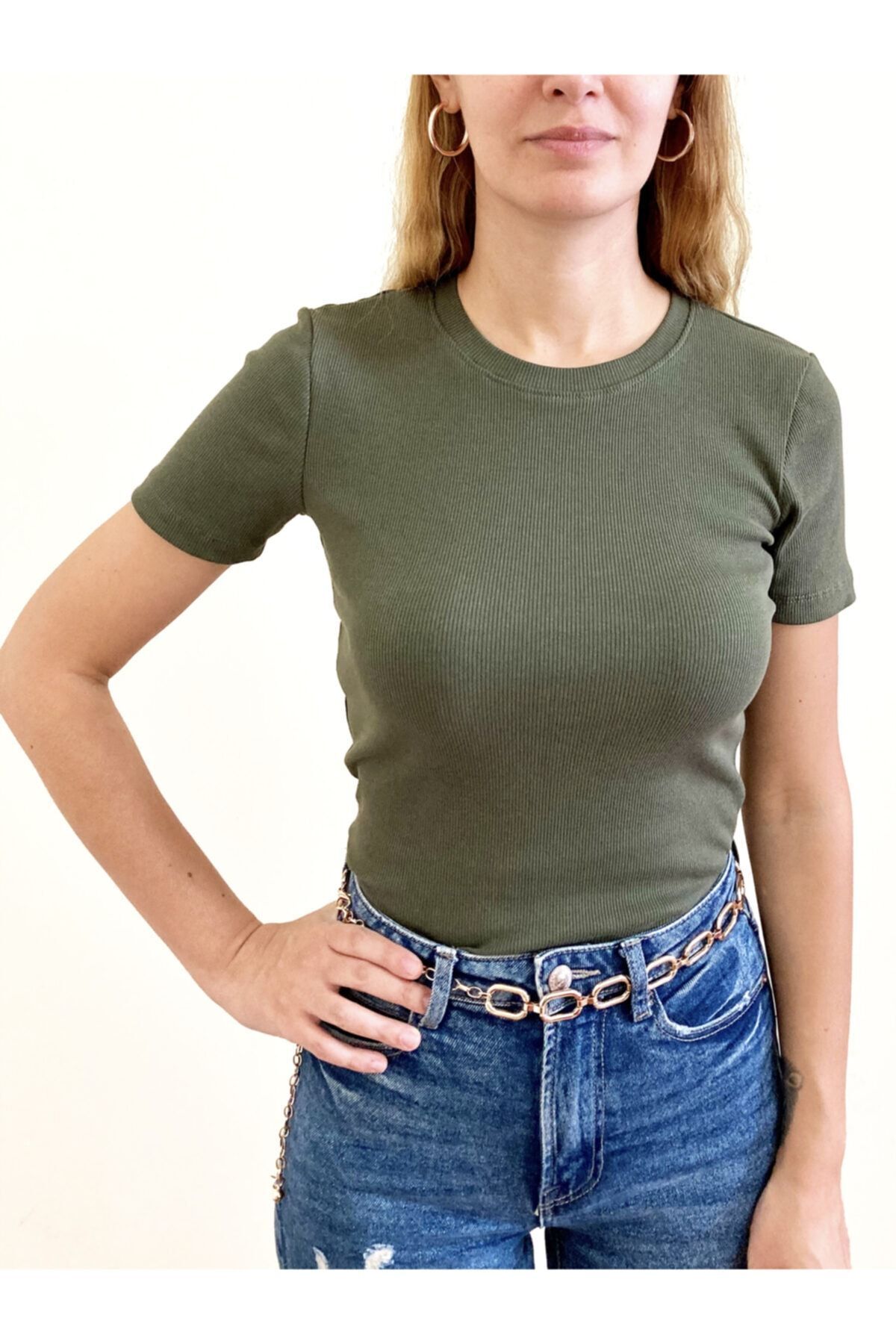 Kadın Siyah Kısa Kollu Tam Boy Basic Kaşkorse T-shirt