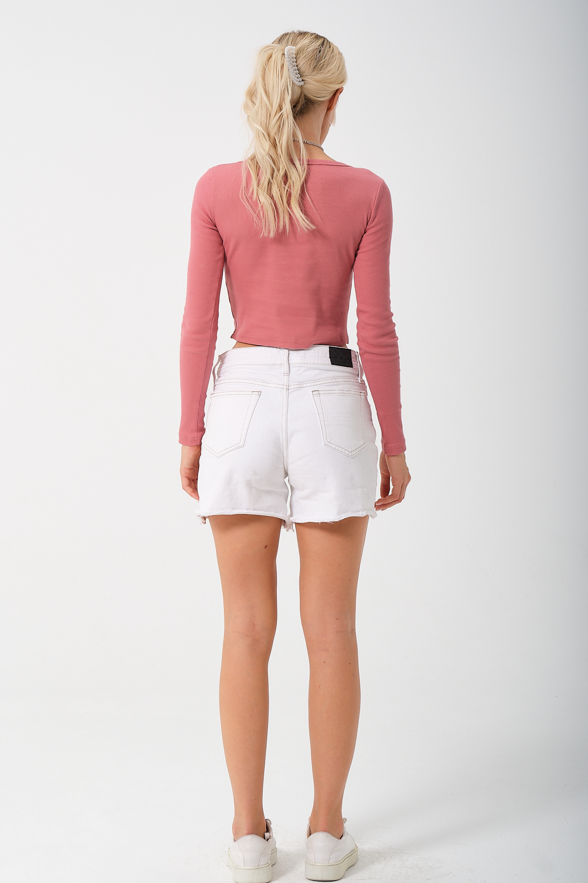 Kadın Gül Kurusu Uzun Kollu Kare Yaka Fitilli Bluz