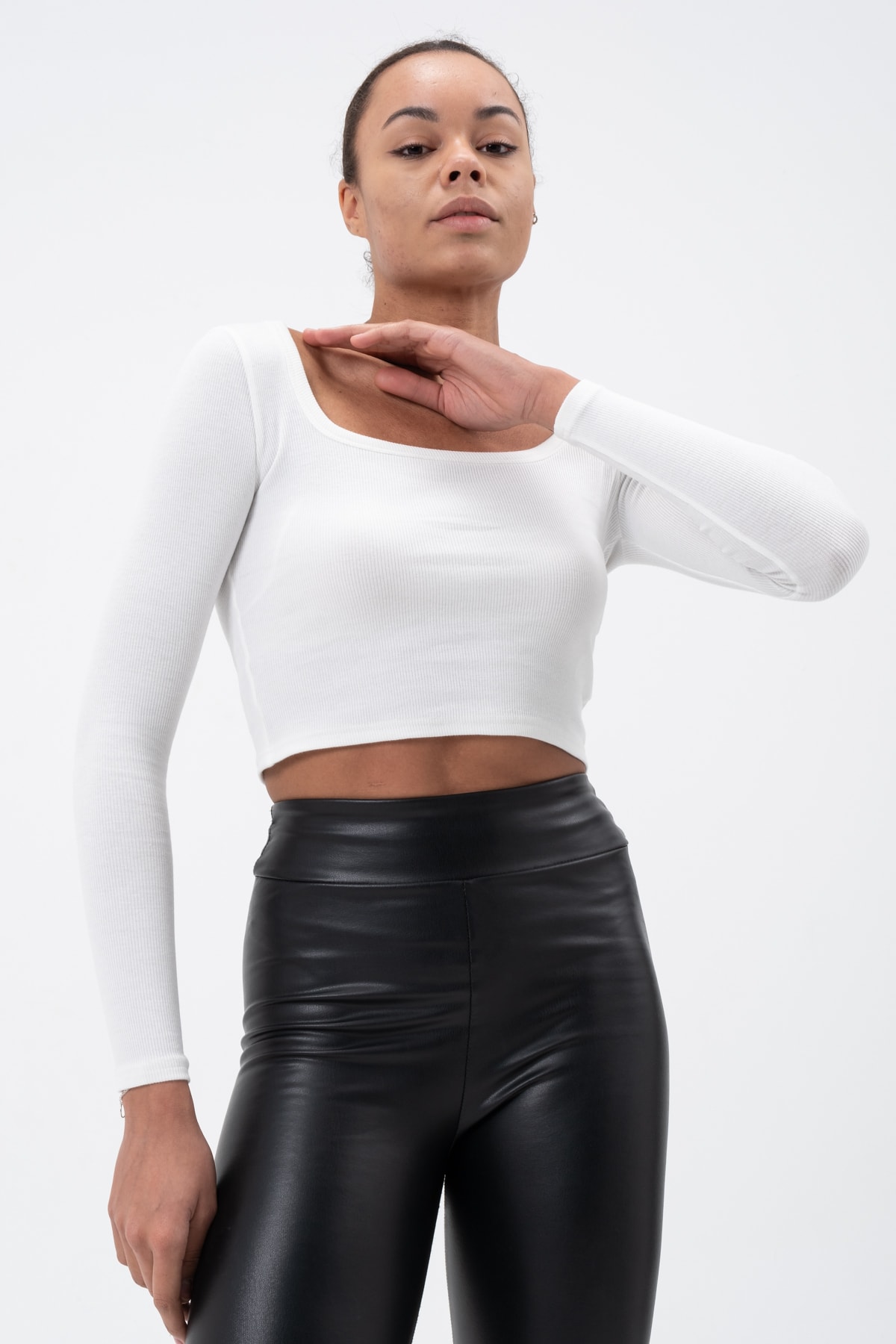 Kadın Gül Kurusu Uzun Kollu Kare Yaka Fitilli Bluz