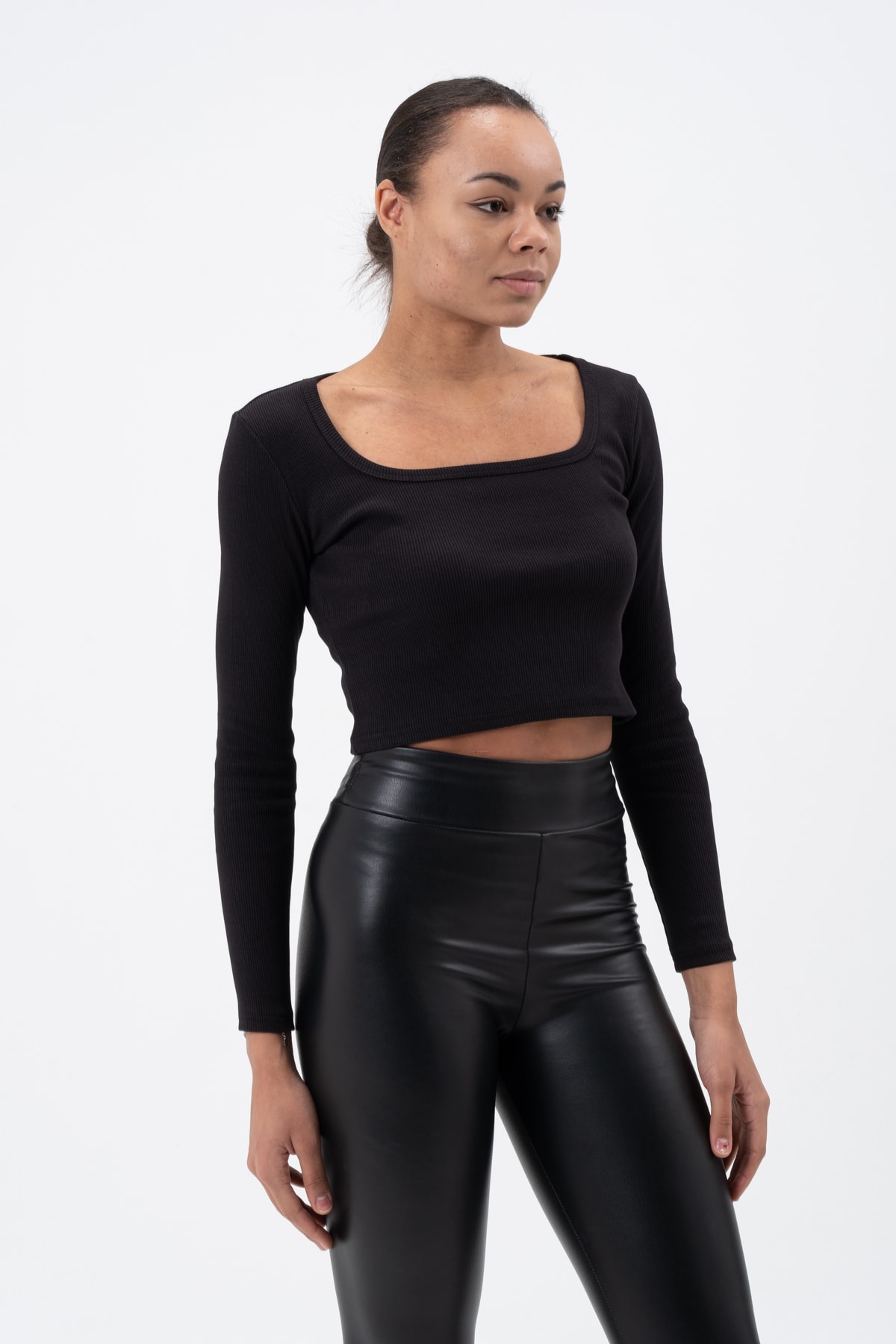 Kadın Gül Kurusu Uzun Kollu Kare Yaka Fitilli Bluz