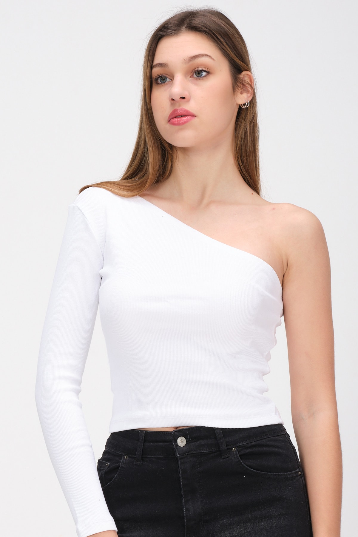 Kadın Kırmızı Tek Kollu Örme Bluz