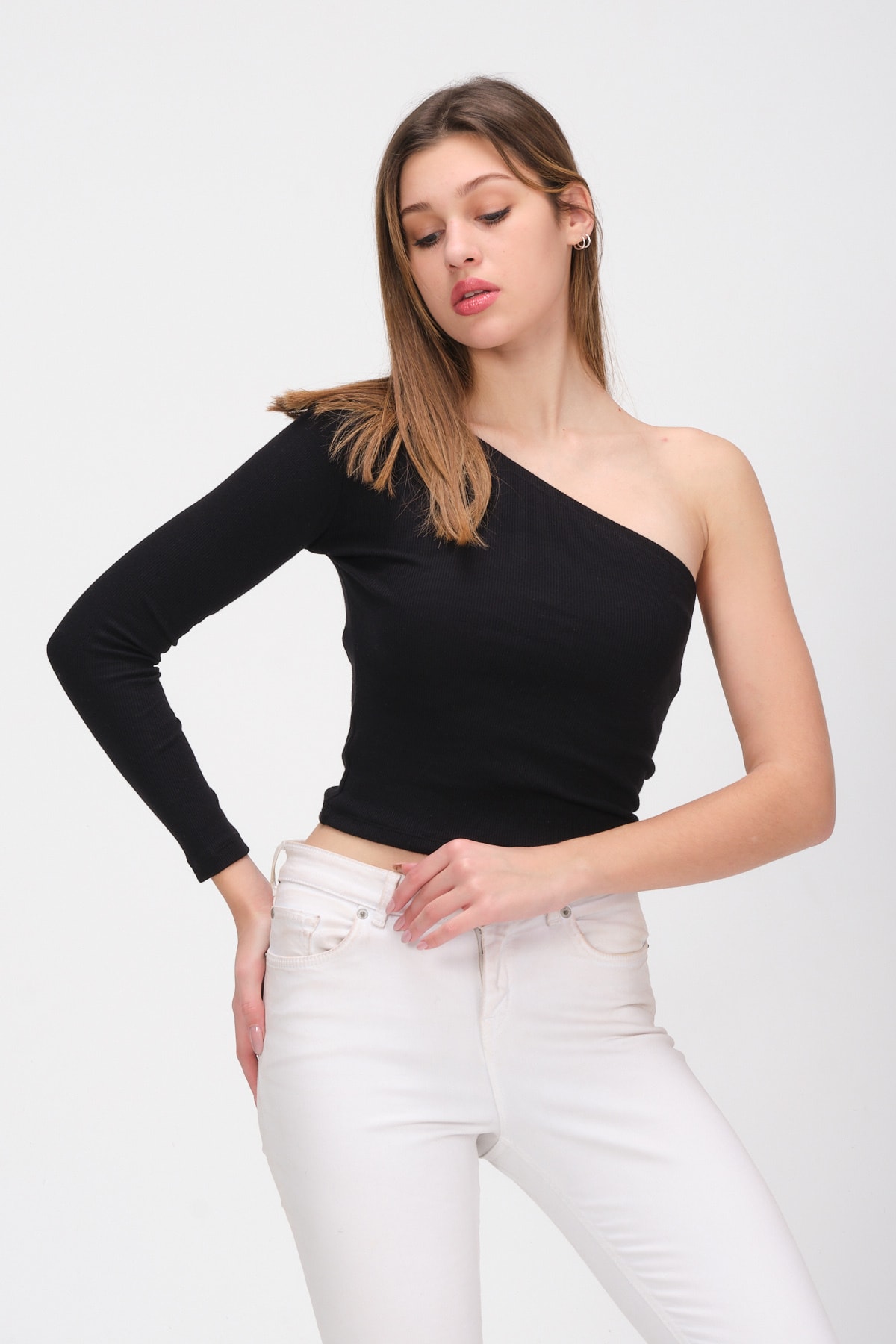 Kadın Kırmızı Tek Kollu Örme Bluz