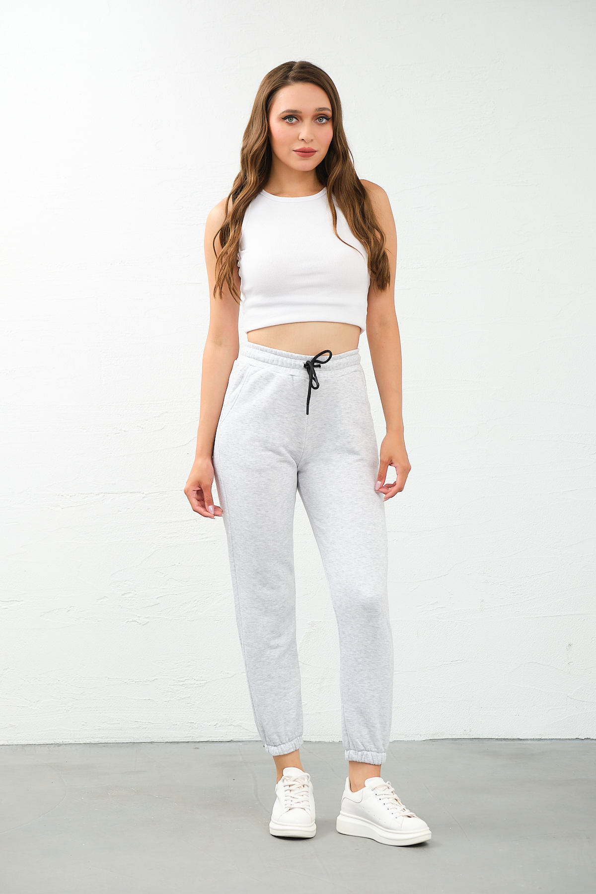 Kadın Gri Yüksek Bel, Jogger, Cepli Eşofman Altı