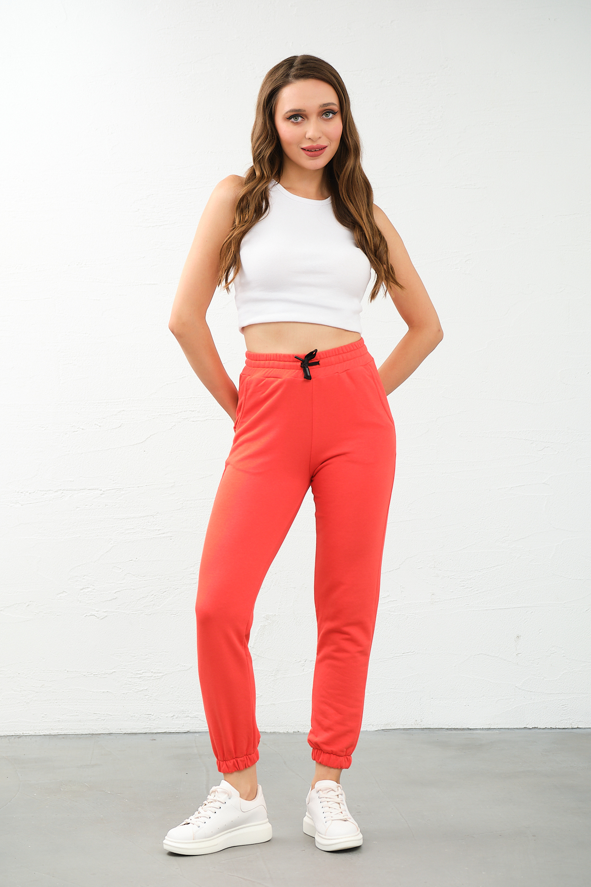 Kadın Gri Yüksek Bel, Jogger, Cepli Eşofman Altı