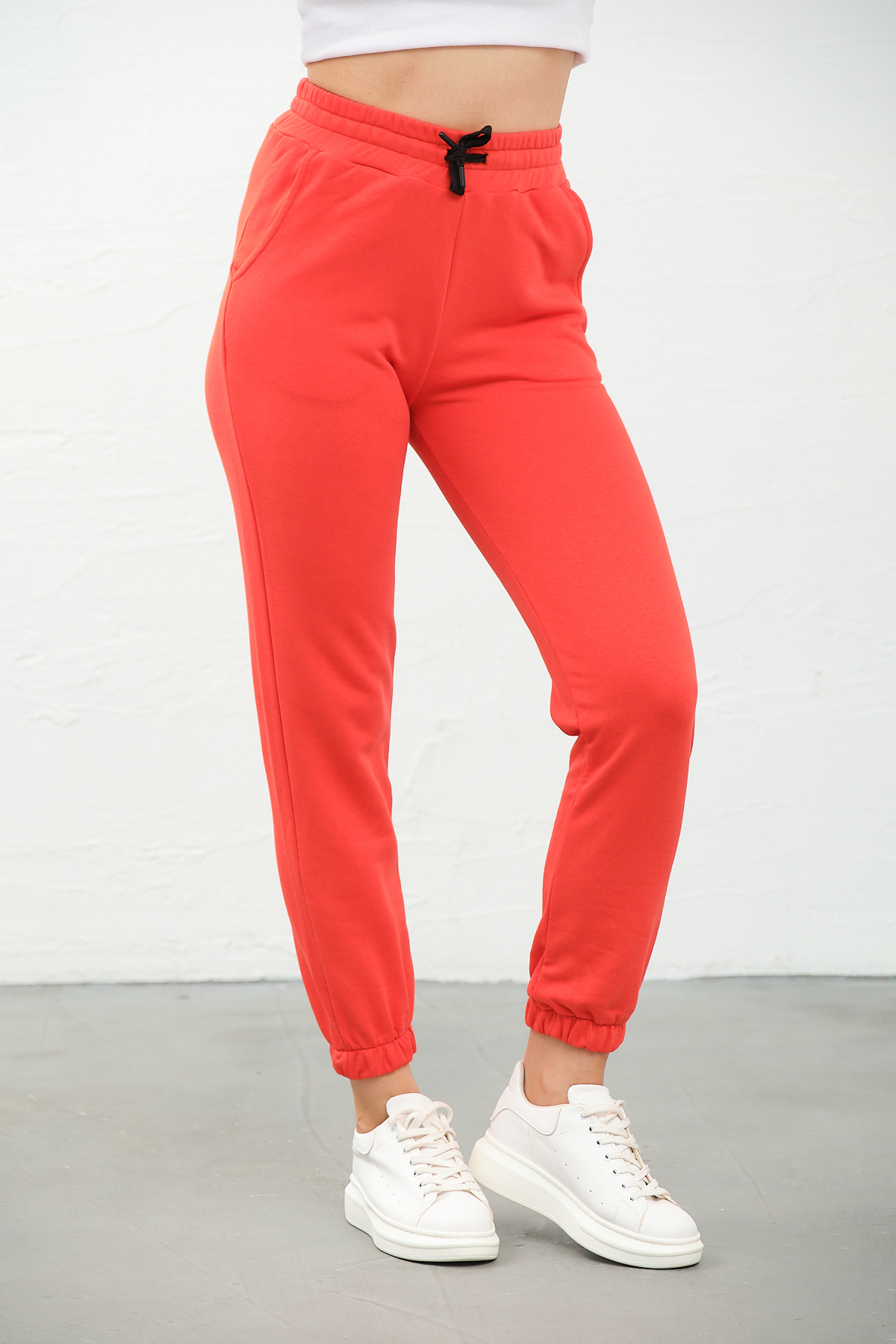 Kadın Gri Yüksek Bel, Jogger, Cepli Eşofman Altı