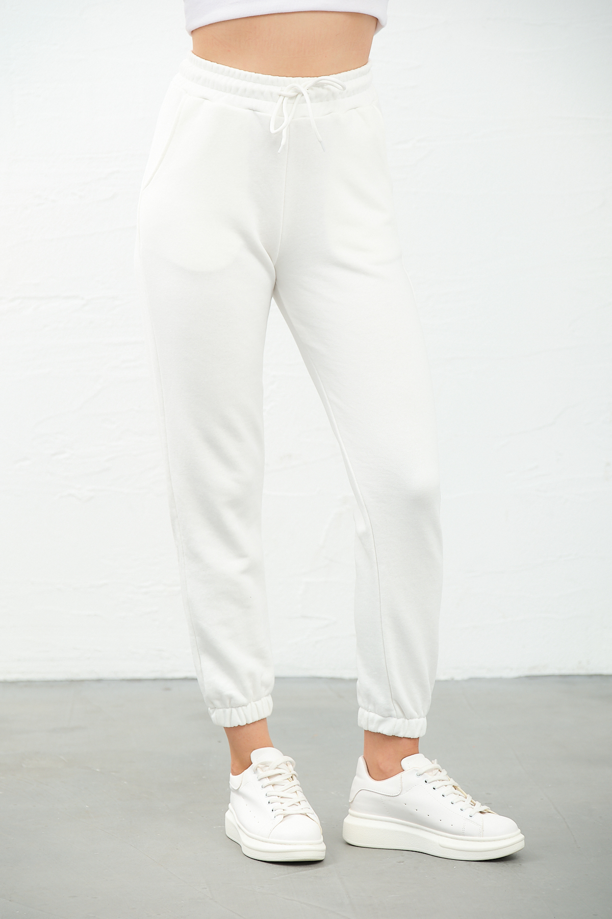 Kadın Gri Yüksek Bel, Jogger, Cepli Eşofman Altı