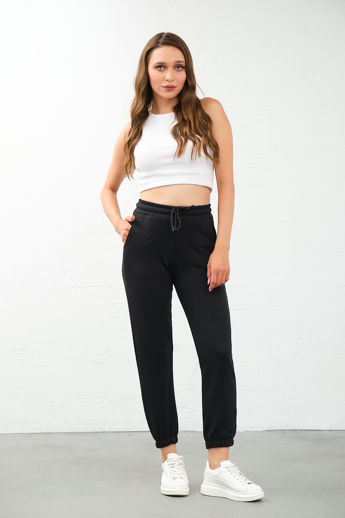 Kadın Gri Yüksek Bel, Jogger, Cepli Eşofman Altı