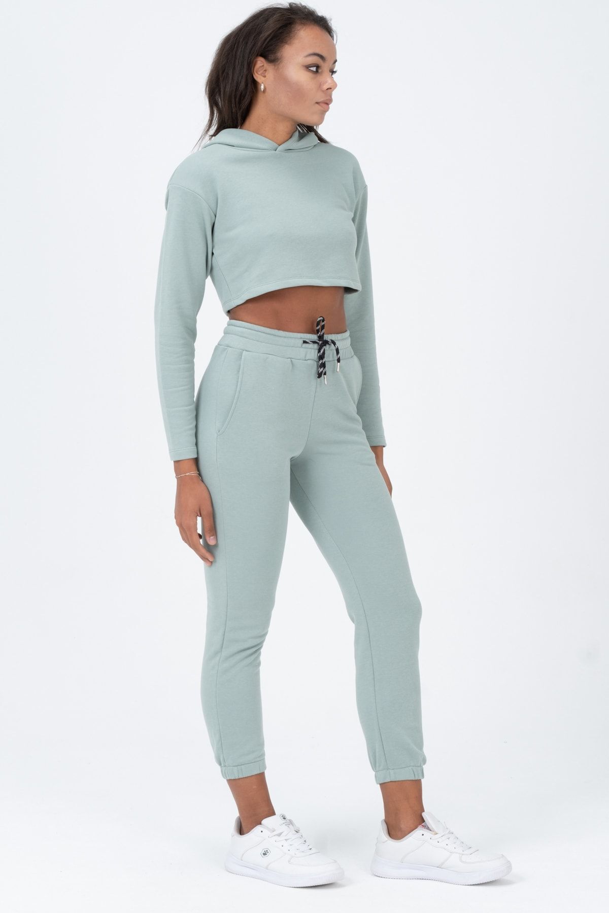 Kadın Gri Yüksek Bel, Jogger, Cepli Eşofman Altı